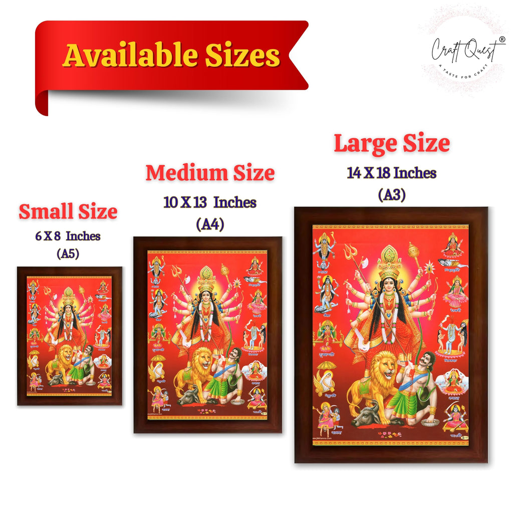 CRAFT QUEST Durga mata Mahishasura Mardini | Mahisasur Mardhini Durga Framed, Religious Photo Frame With Acrylic Glass