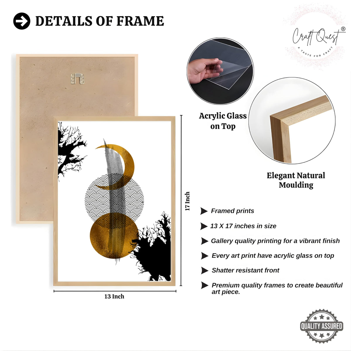 CRAFT QUEST Wall Art Decor Paintings | Set of 3 Abstract Wall Art Frames for Home Decoration | Ideal for Living Room, Bedrooms & Office