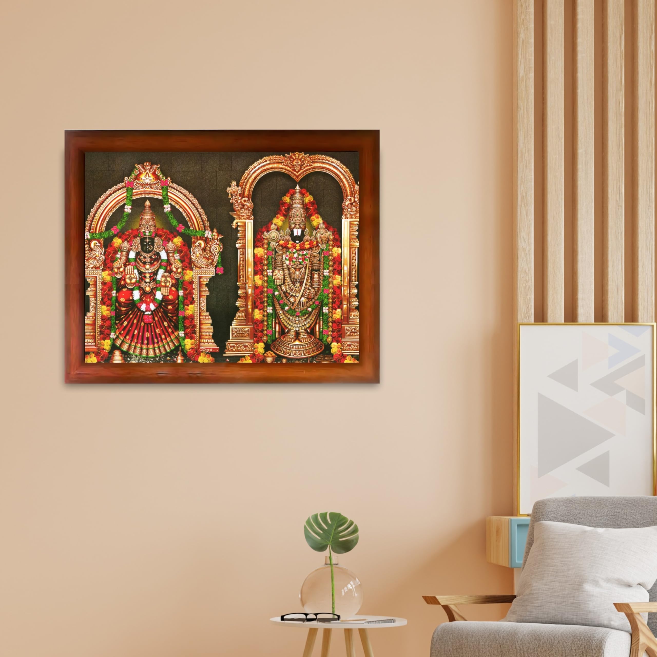 CRAFT QUEST Tirupati Balaji Padmavati Venkateshwara Swamy Wall Painting Photo Frame | South God Frame for Home, Office, Temple & Gifting