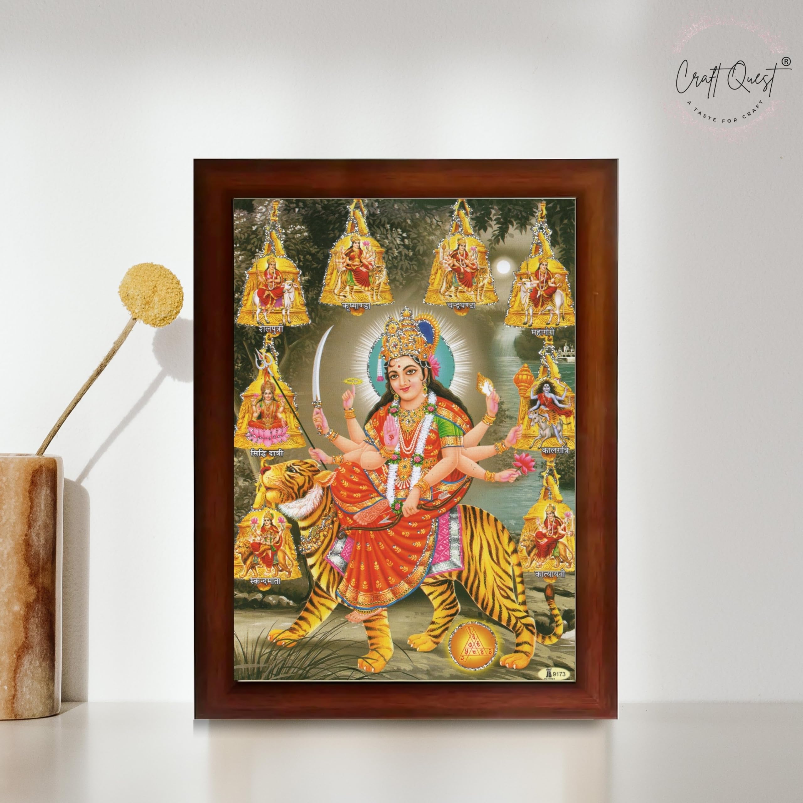 CRAFT QUEST Durga Maa Nav Navdurga Wall Painting Framed Home and Pooja,Office Decor Items