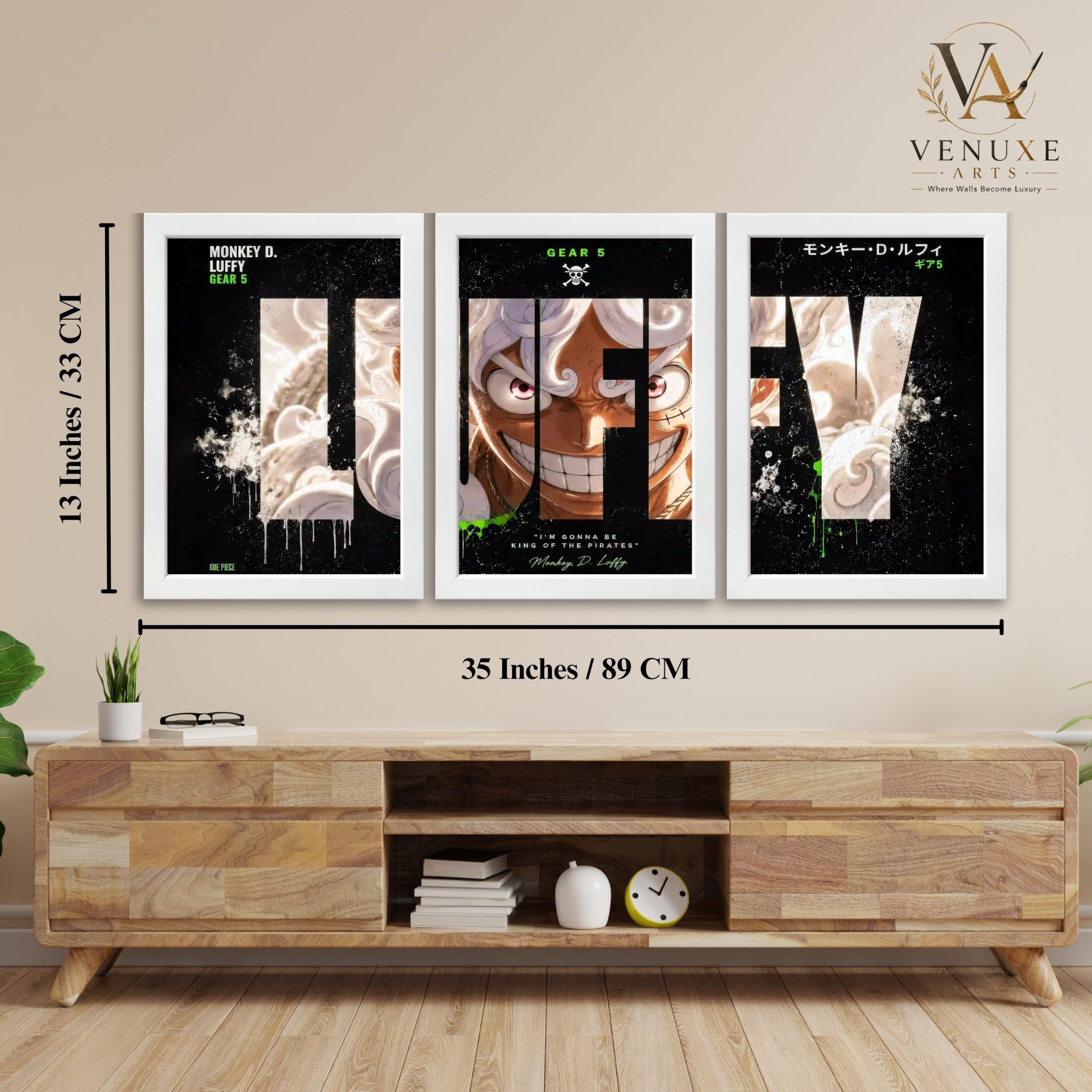 VENUXE ARTS Set Of 3 Anime Characters Wall Framed |Anime Characters Framed Poster for Living Room Bedroom Gaming Room Studio Wall Decor