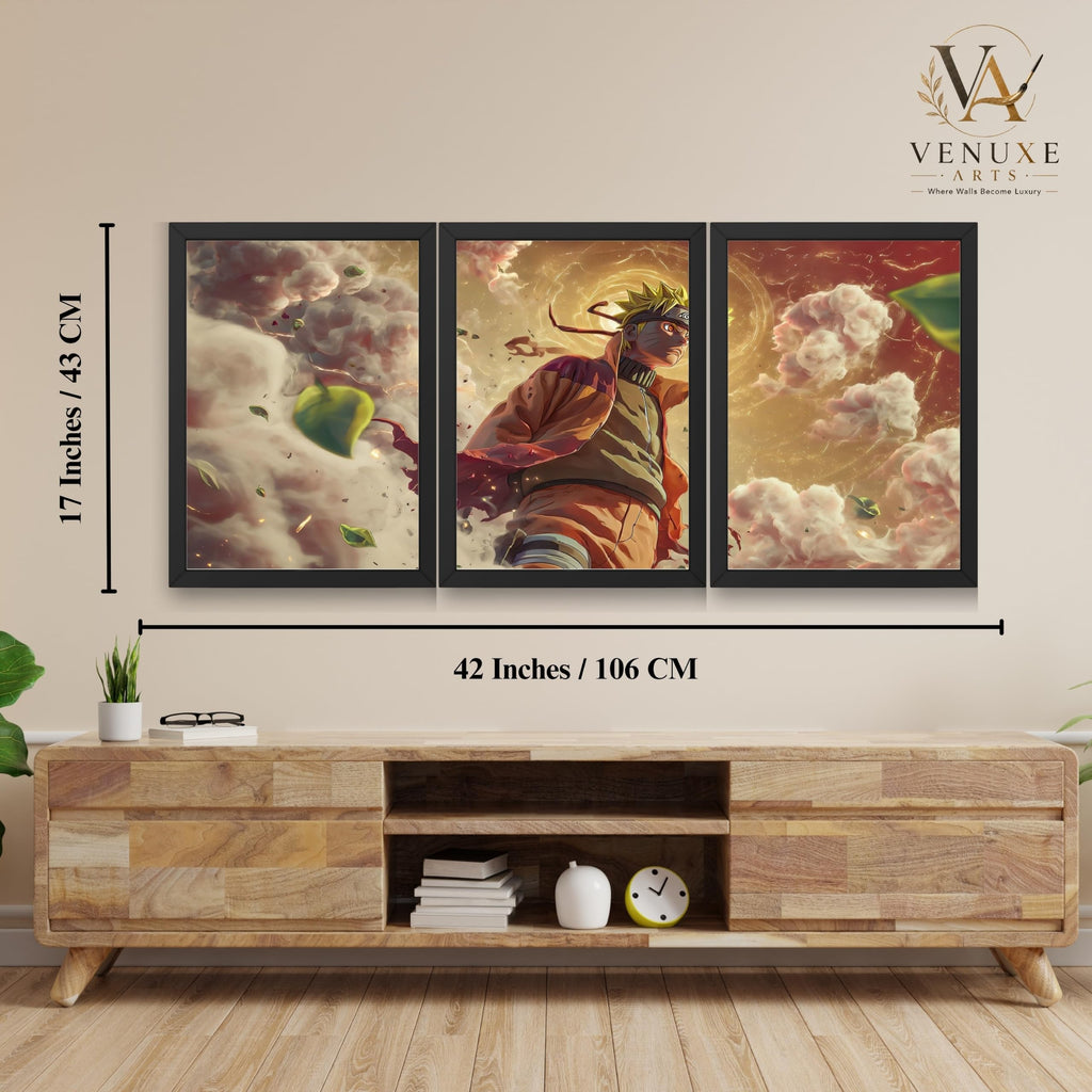 VENUXE ARTS Set Of 3 Anime Characters Wall Framed |Anime Characters Framed Poster for Living Room Bedroom Gaming Room Studio Wall Decor