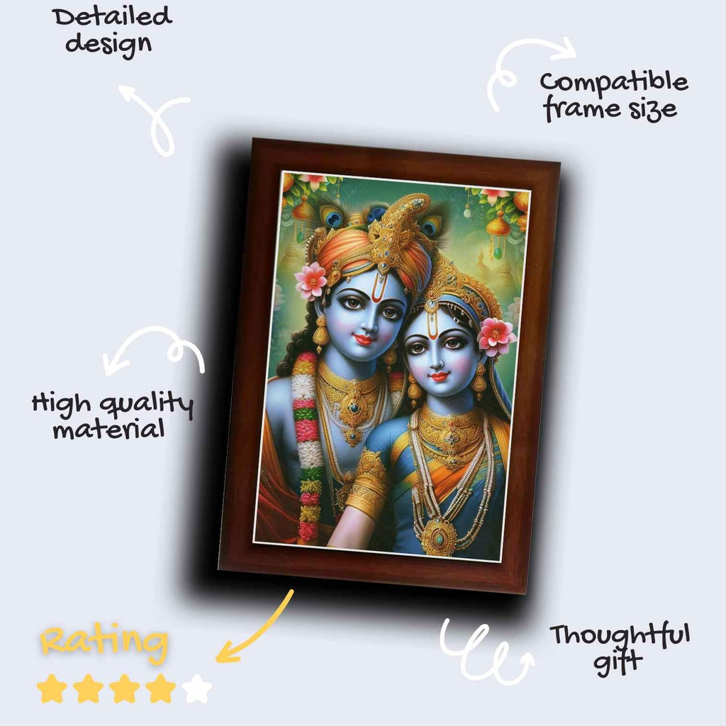 CRAFT QUEST Radha Krishna Art Photo Framed Painting for Home and Bedroom Wall Decoration of Size 14X10 Inches with Frame And Acrylic Glass RK214