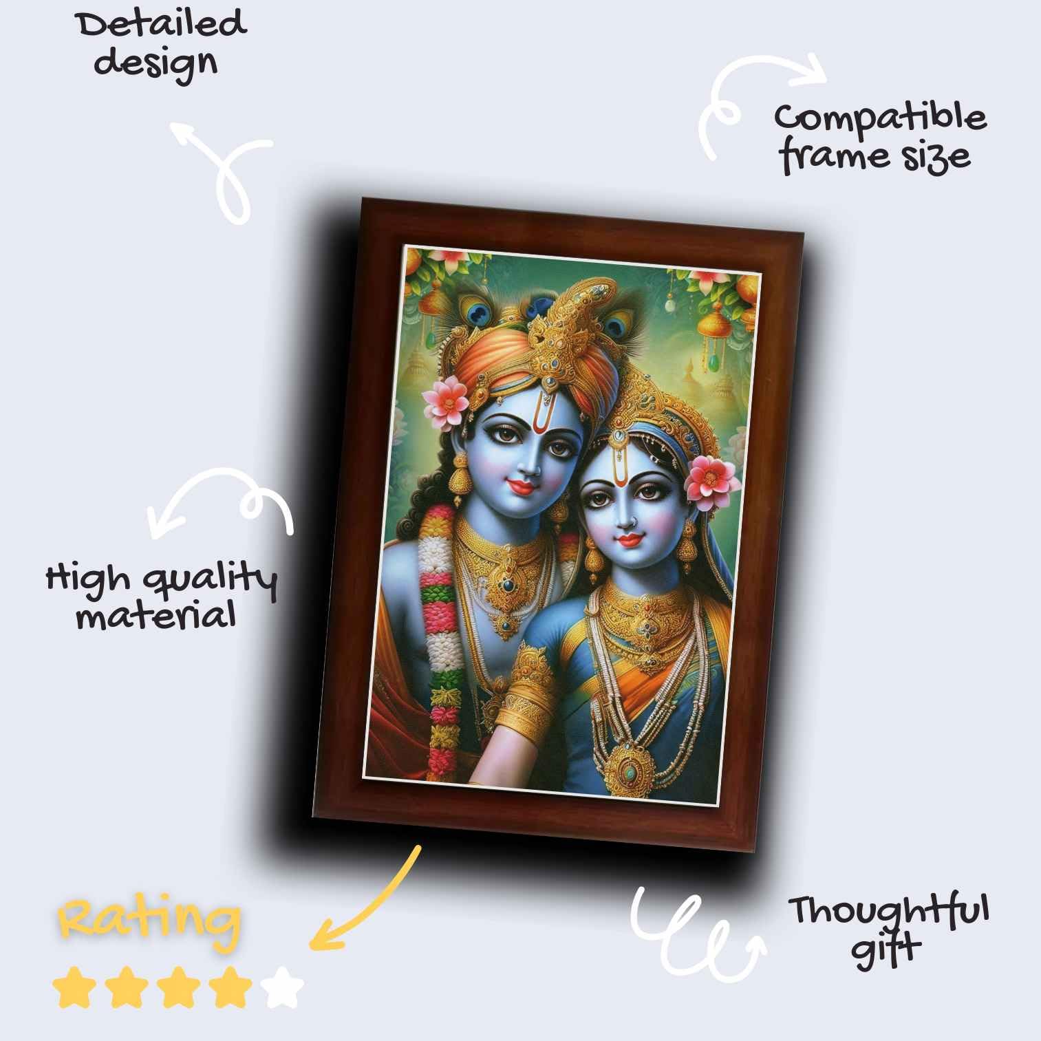 CRAFT QUEST Radha Krishna Art Photo Framed Painting for Home and Bedroom Wall Decoration of Size 14X10 Inches with Frame And Acrylic Glass RK214