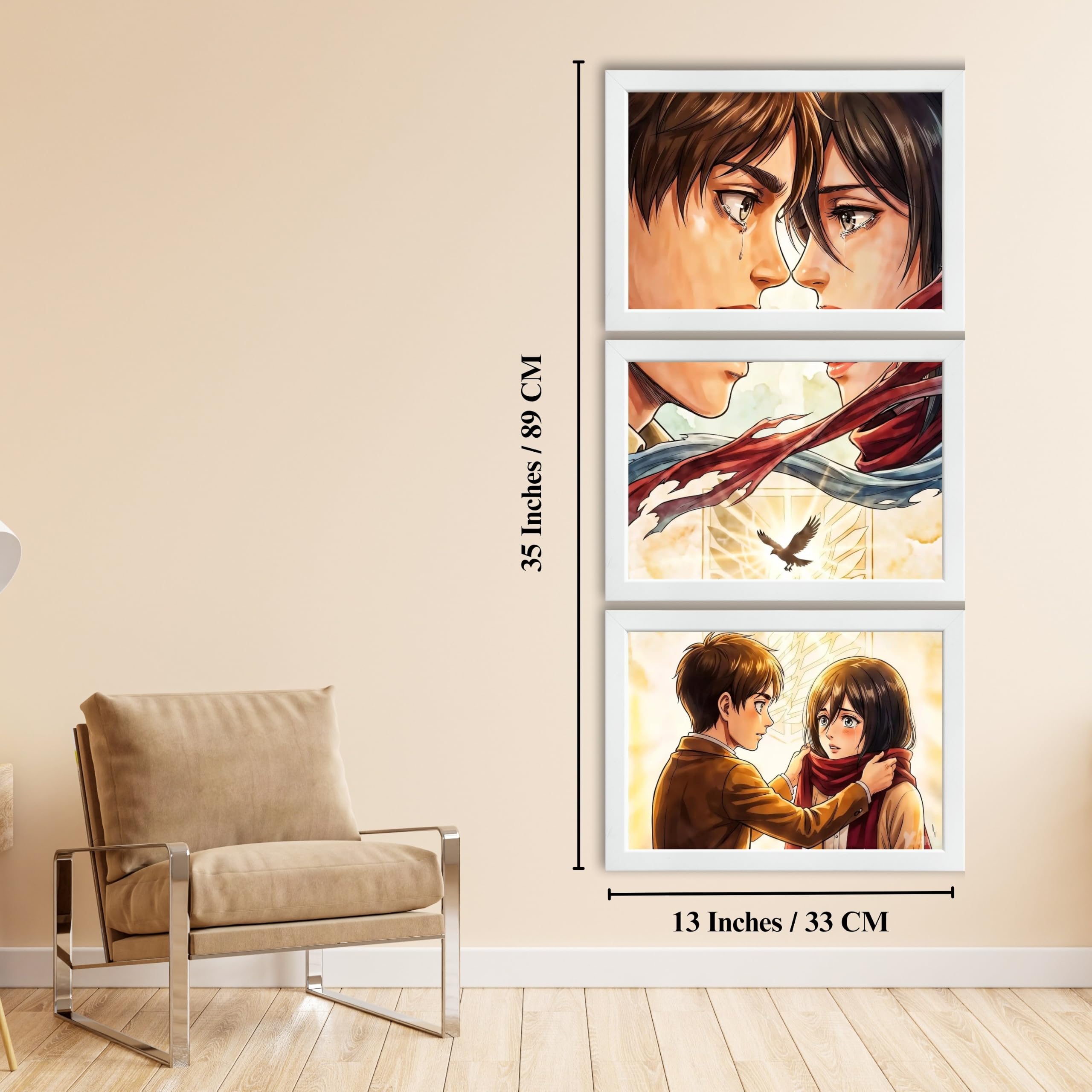 VENUXE ARTS Set Of 3 Anime Characters Wall Framed |Anime Characters Framed Poster for Living Room Bedroom Gaming Room Studio Wall Decor