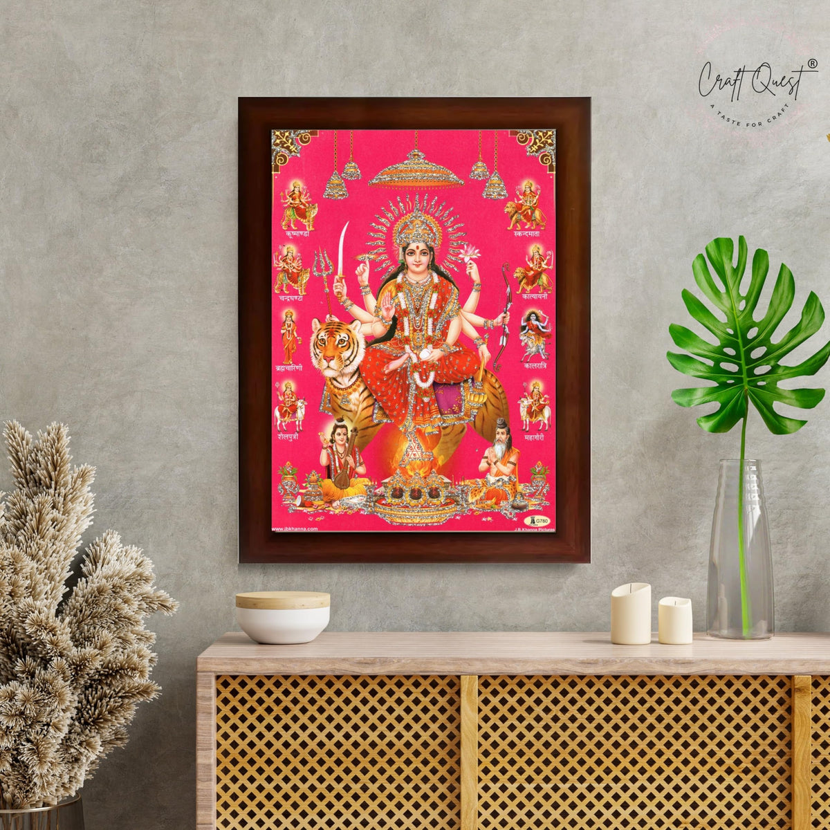 CRAFT QUEST Durga Maa Mata Goddess Nav Navadurga Navdurga Wall Painting Framed Home Décor