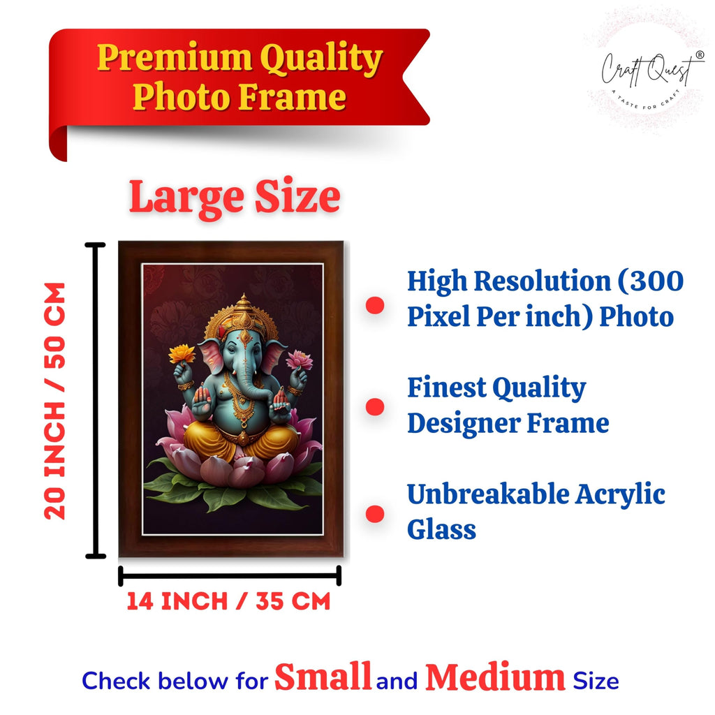 CRAFT QUEST Lord Ganpati ji Wall Hanging Frame for Living Room, Bedroom, Office & Pooja Room Décor GA-214