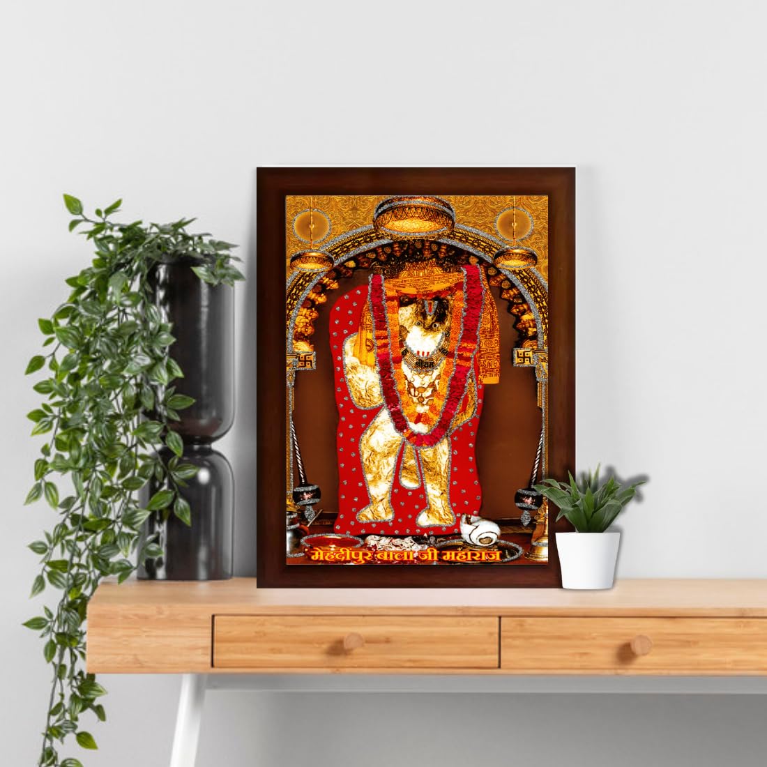 CRAFT QUEST Mehndipur balaji Hanuman | Bajrangbali Religious Photo with frame for Home Decorative Item