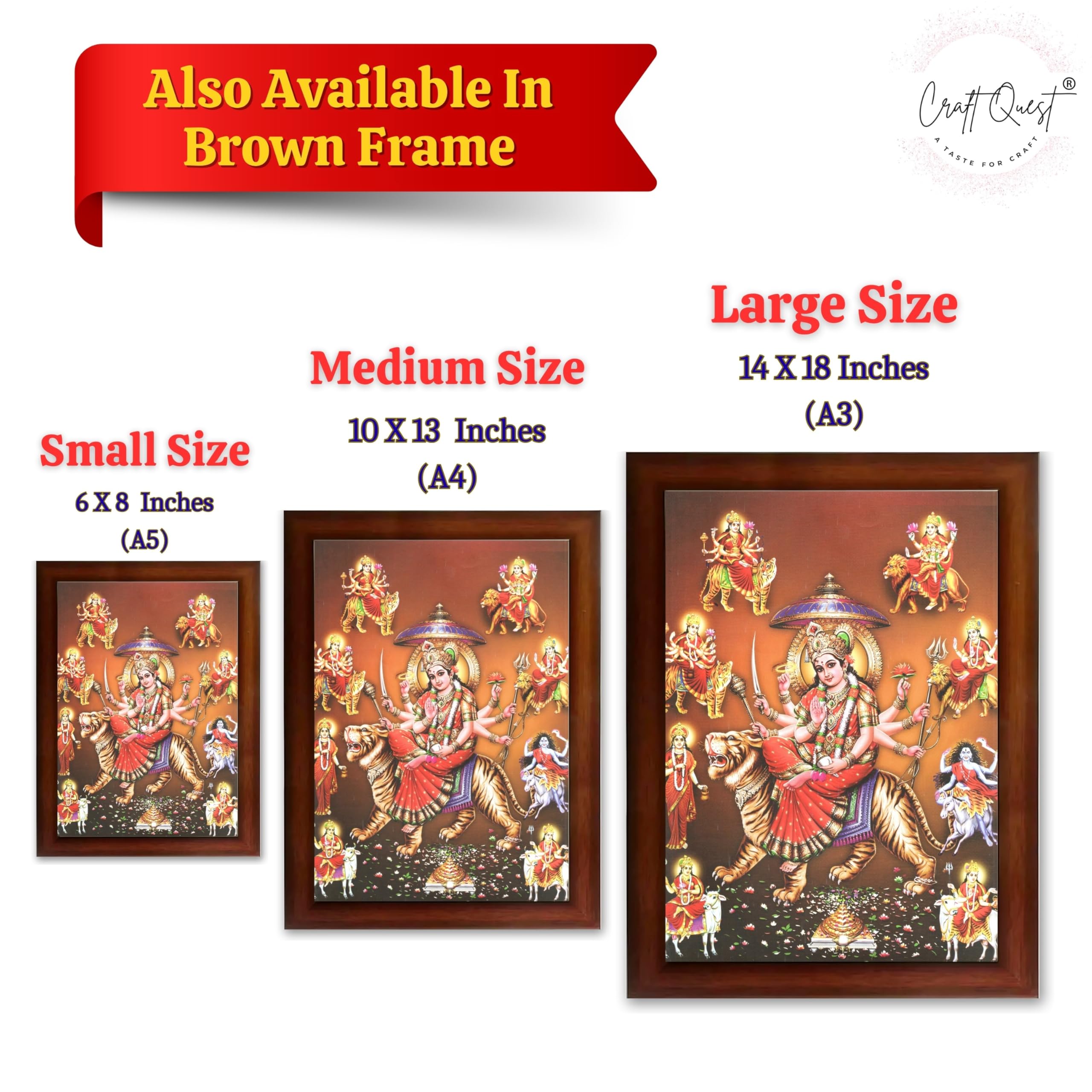 CRAFT QUEST Durga Maa Mata Goddess Nav Navadurga Navdurga Wall Painting Photo Framed, Blessing Hindu Wall Decor