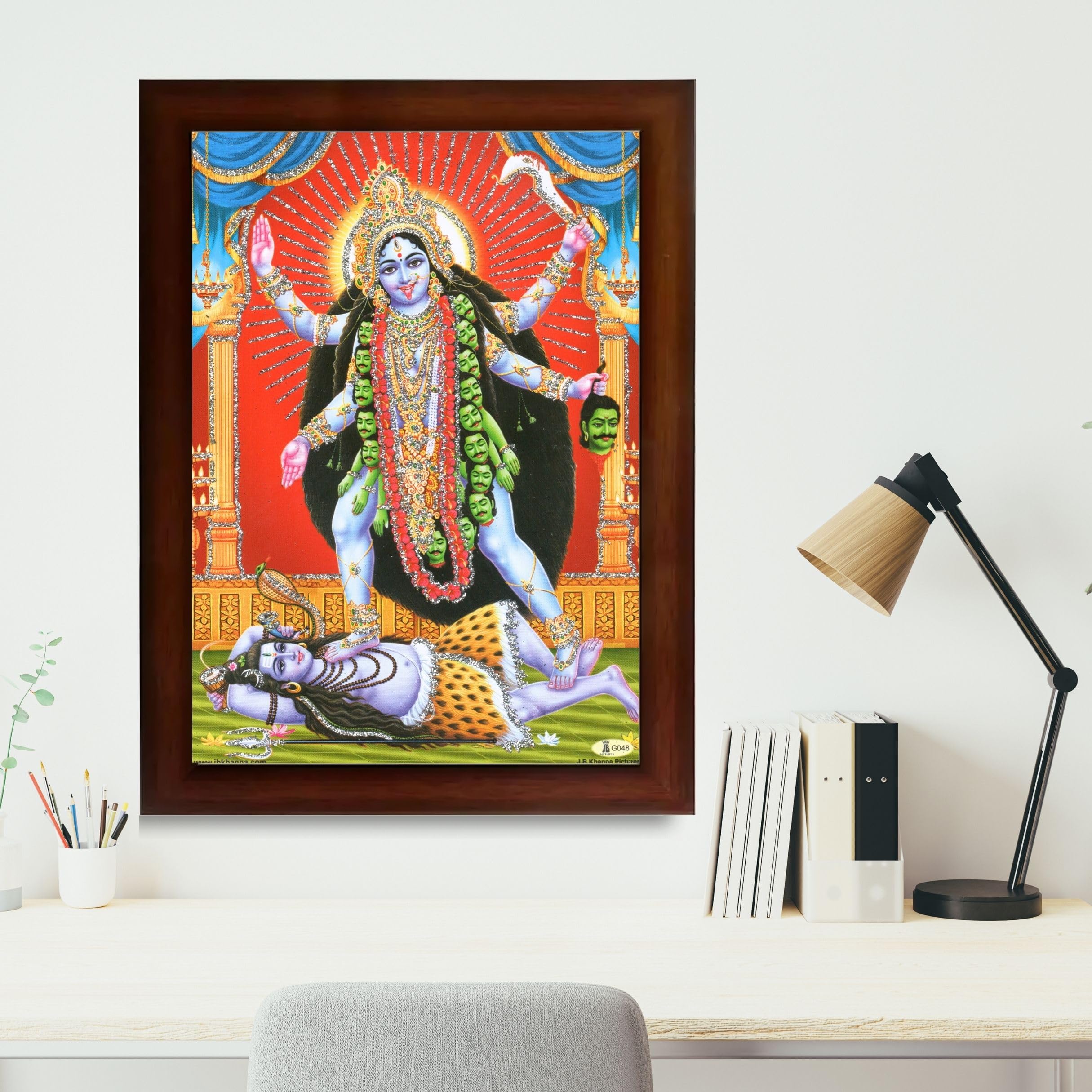 CRAFT QUEST Kali Mata photo with frame, God Religious Framed Painting With Acrylic Glass