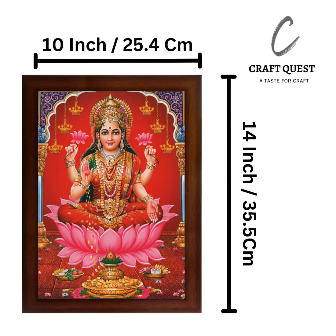 CRAFT QUEST Goddess Lakshmi Devi Dhana Vaibhav Laxmi Maa Wall Painting Frame Home Decor (Synthetic, Matte Finish, Brown, Medium Size, 14 X 10 Inch)