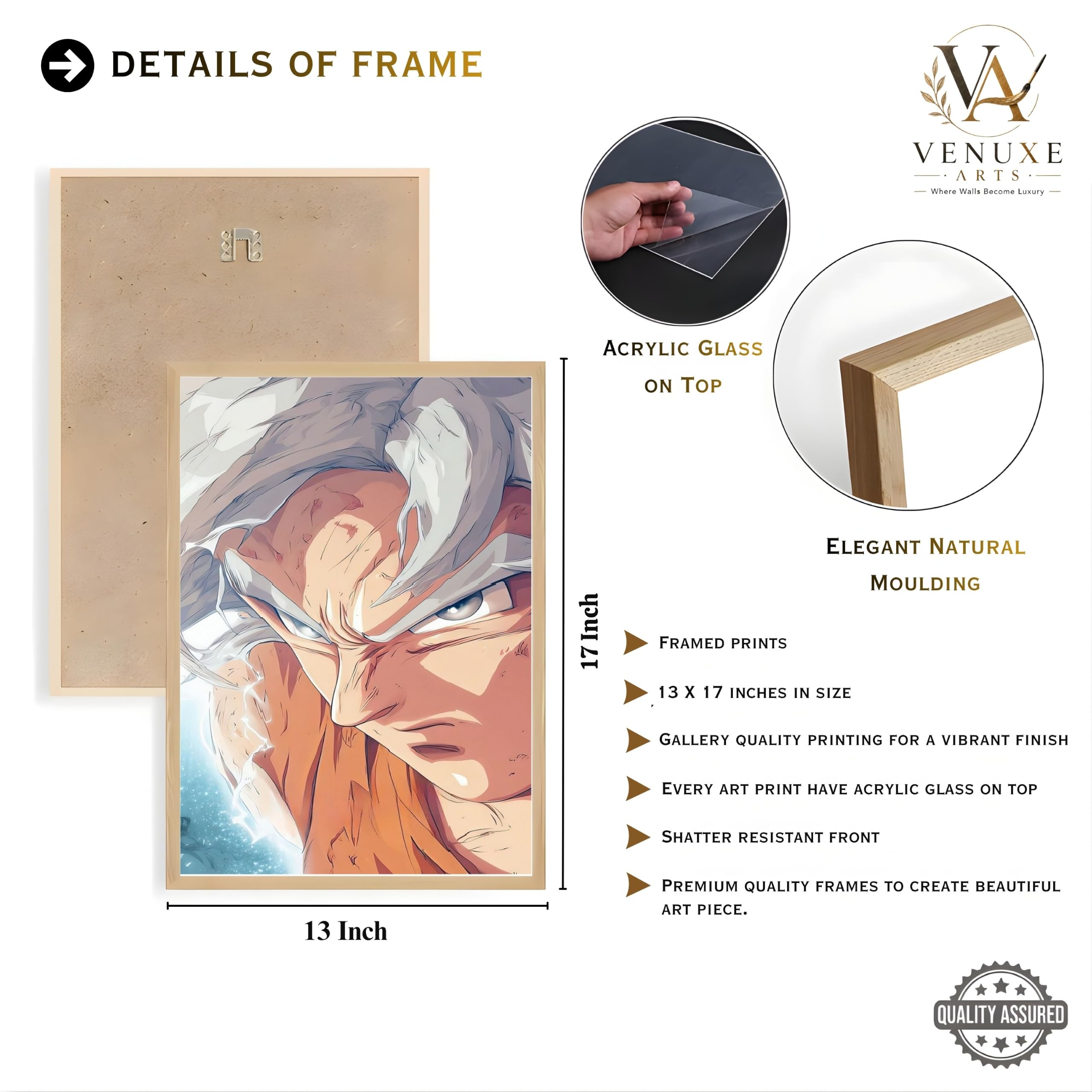 VENUXE ARTS Set Of 3 Anime Characters Wall Framed |Anime Characters Framed Poster for Living Room Bedroom Gaming Room Studio Wall Decor