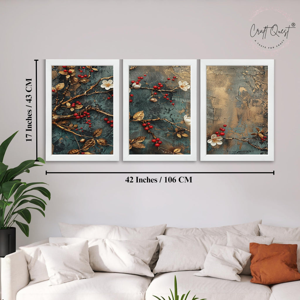 CRAFT QUEST Nature Inspired Modern Wall Art | Set of 3 Frames for Home Decoration | Ideal for Living Room, Bedroom & Offices