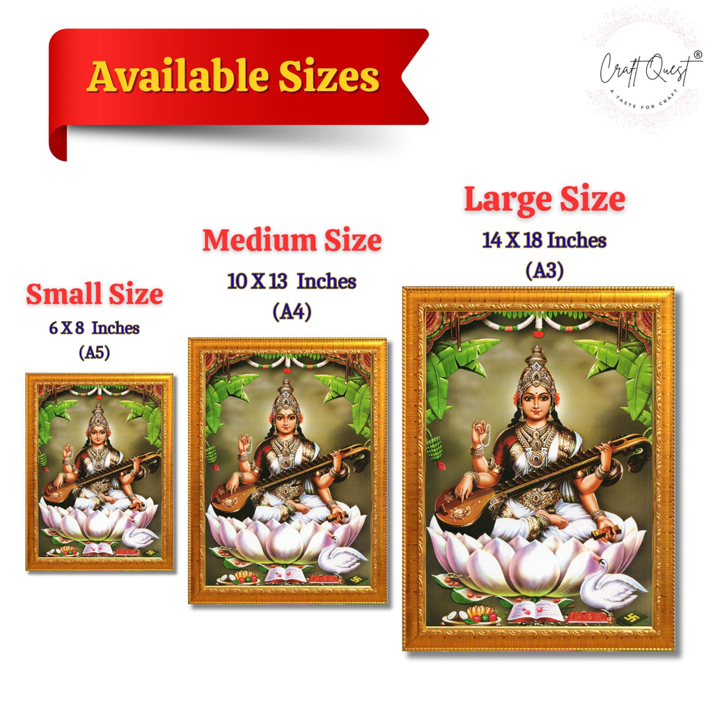 CRAFT QUEST Saraswati Devi Goddess Saraswathi Maa Photo Frame | Religious Photo Frame | Ideal for Home, Office, Temple & Puja Room, Wall Decor
