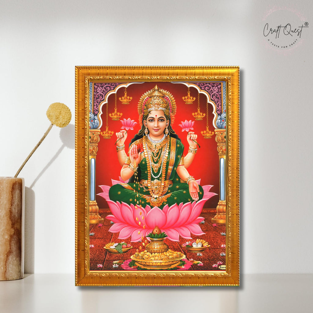 CRAFT QUEST Goddess Lakshmi Devi Dhana Vaibhav Laxmi Maa Wall Painting Framed Home Decor