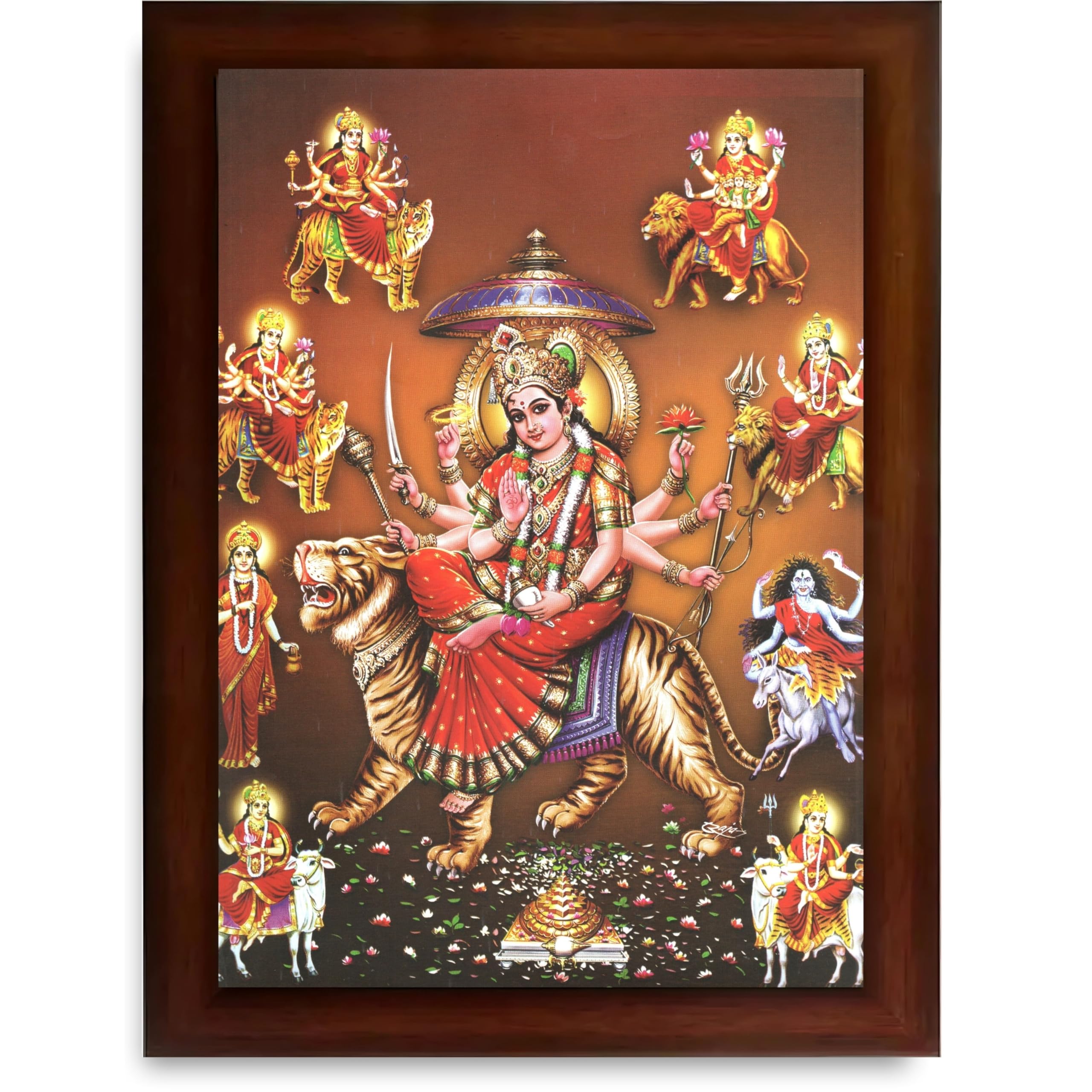 CRAFT QUEST Durga Maa Mata Goddess Nav Navadurga Navdurga Wall Painting Photo Framed, Blessing Hindu Wall Decor
