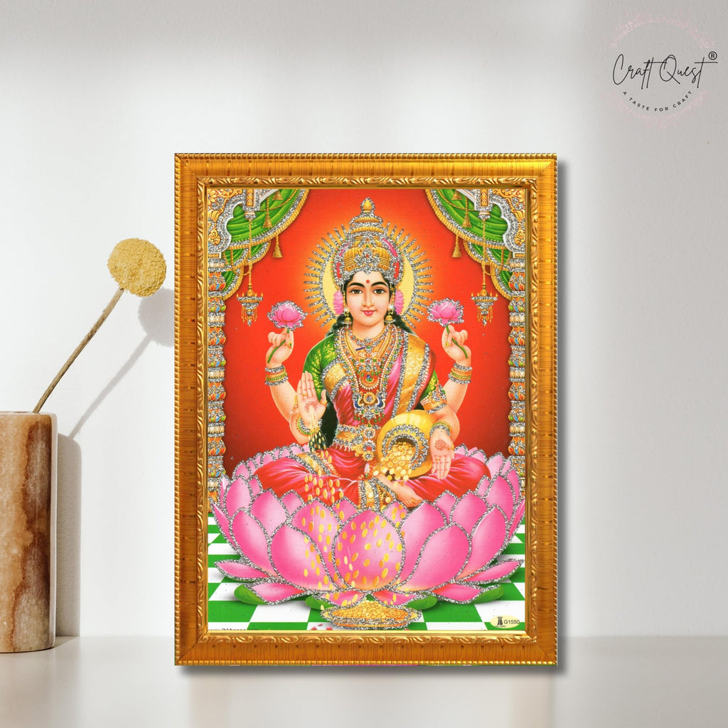CRAFT QUEST Goddess Lakshmi Devi Dhana Vaibhav Laxmi Maa Wall Painting Frame for Diwali,Temple, Pooja, Living Room Home and Decor Item