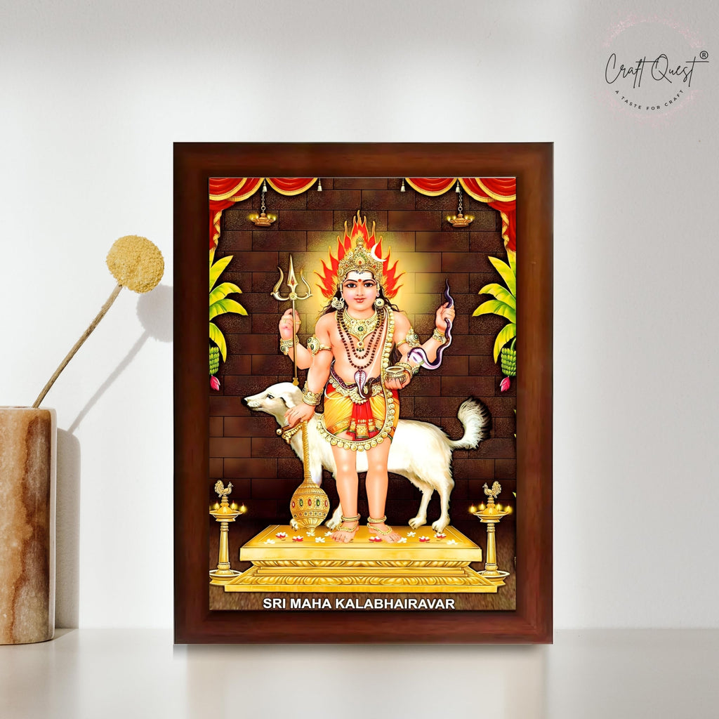 CRAFT QUEST Kala Bhairava Kaal Bhairav Baba Bairava Photo Frame | Hindu God Spiritual Framed | Ideal for Home, Office, Temple & Puja Room, Wall Decor