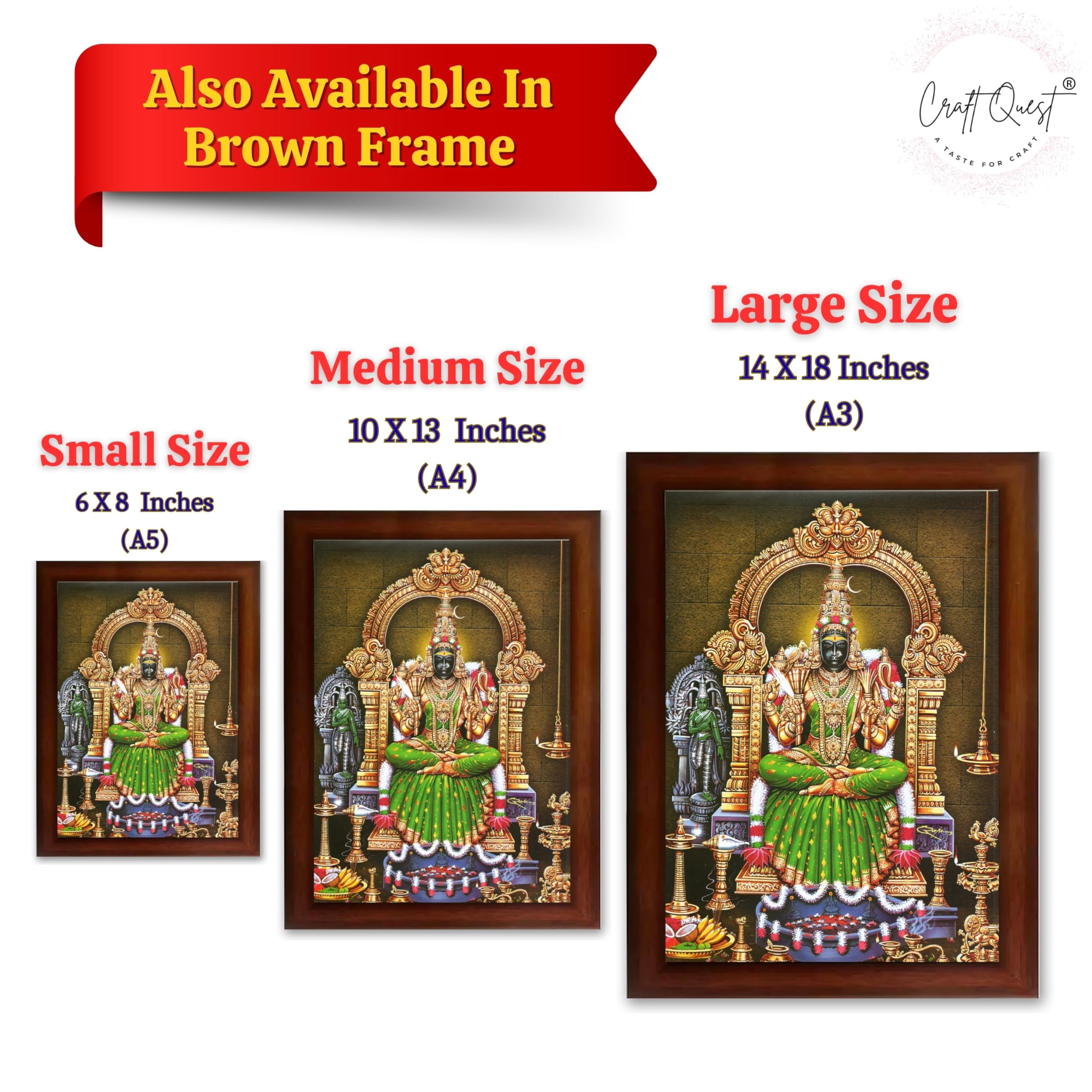 CRAFT QUEST Kanchi Kamakshi Kamachi Amman Kanji Kamatchi Wall Painting Photo Framed | South God Picture Frame for Home, Office, Temple & Gifting
