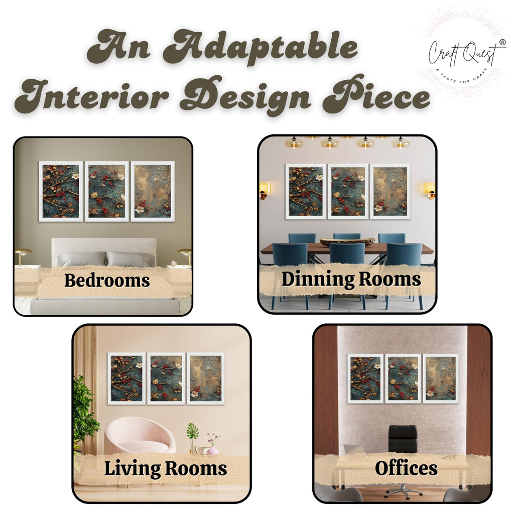 CRAFT QUEST Nature Inspired Modern Wall Art | Set of 3 Frames for Home Decoration | Ideal for Living Room, Bedroom & Offices