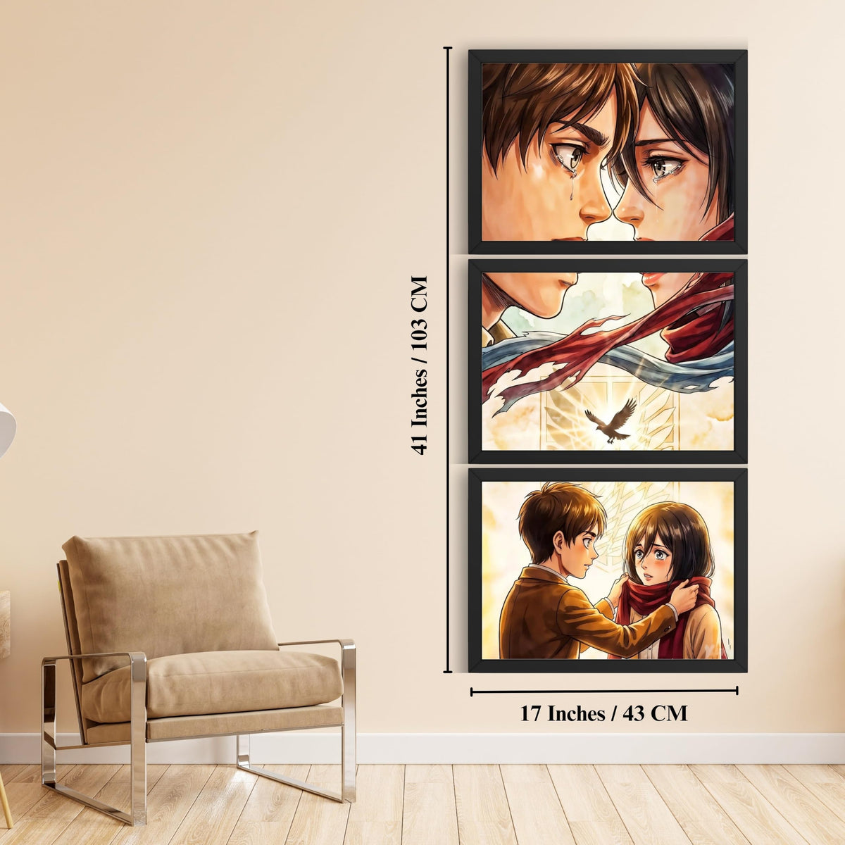 VENUXE ARTS Set Of 3 Anime Characters Wall Framed |Anime Characters Framed Poster for Living Room Bedroom Gaming Room Studio Wall Decor