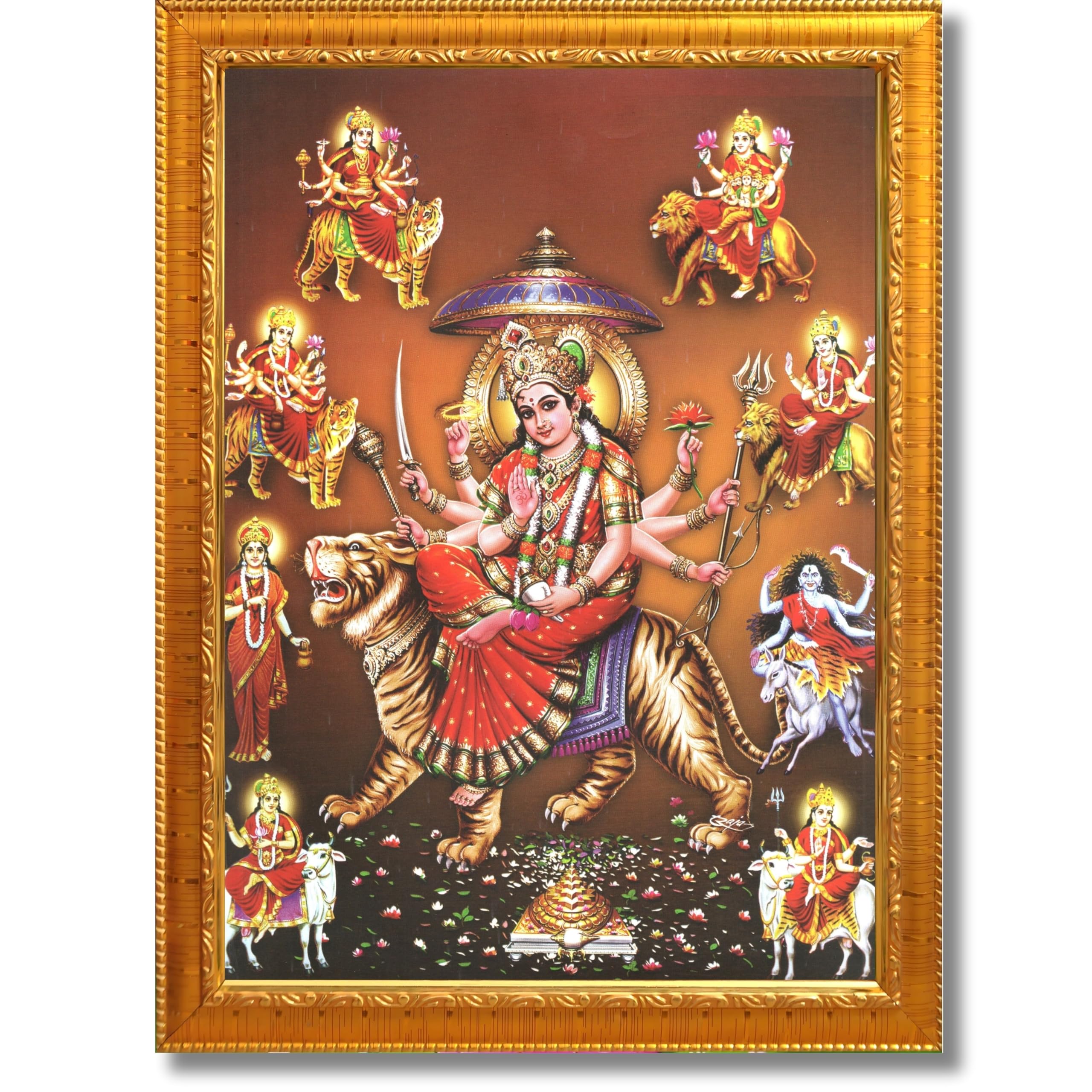CRAFT QUEST Durga Maa Mata Goddess Nav Navadurga Navdurga Wall Painting Photo Framed, Blessing Hindu Wall Decor
