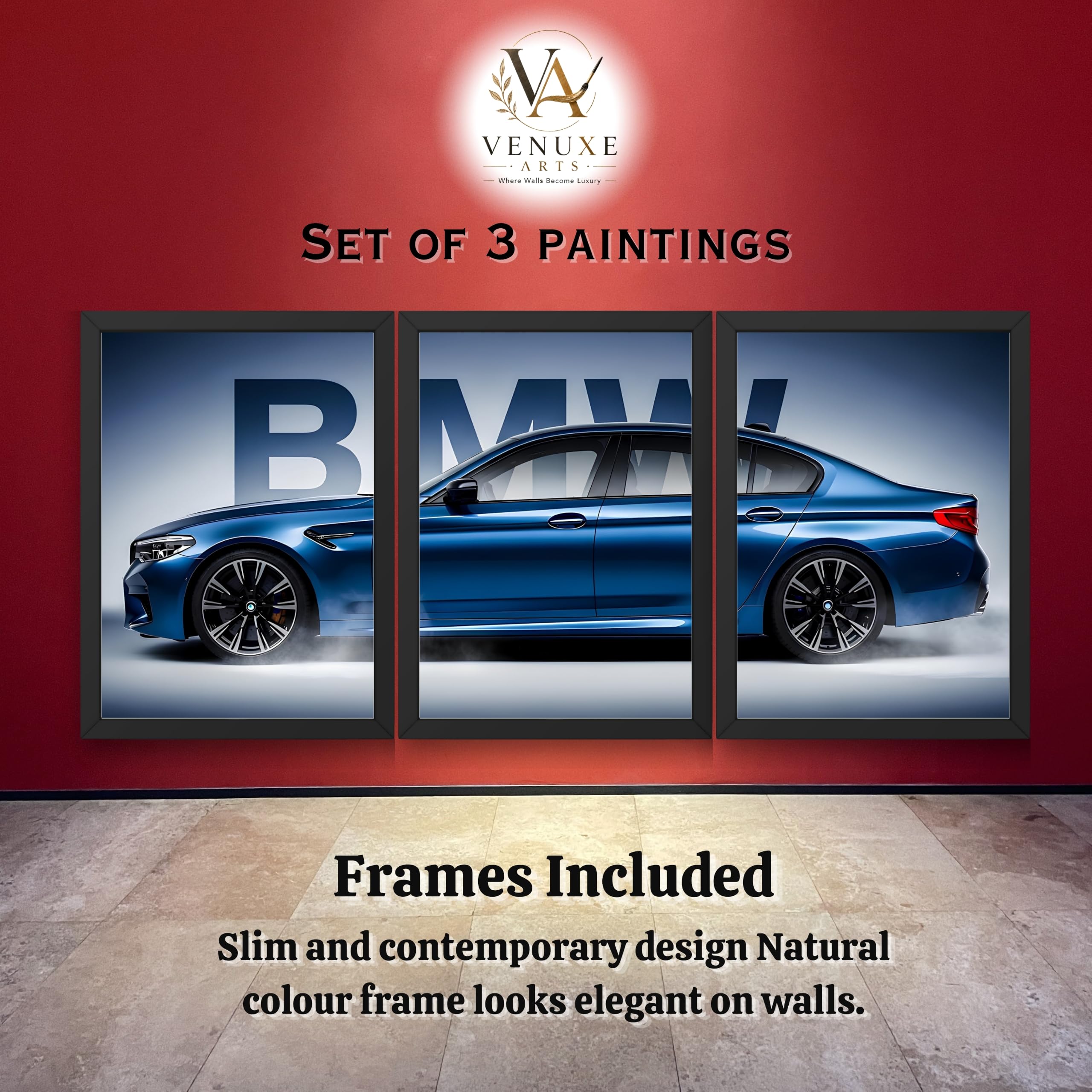 VENUXE ARTS Set Of 3 Big Sports Cars Framed Posters Gift Items for Boys Room Wall Decoration Bedroom, Living Room, Office, Studio Décor | Car Poster Frame for Wall Décor
