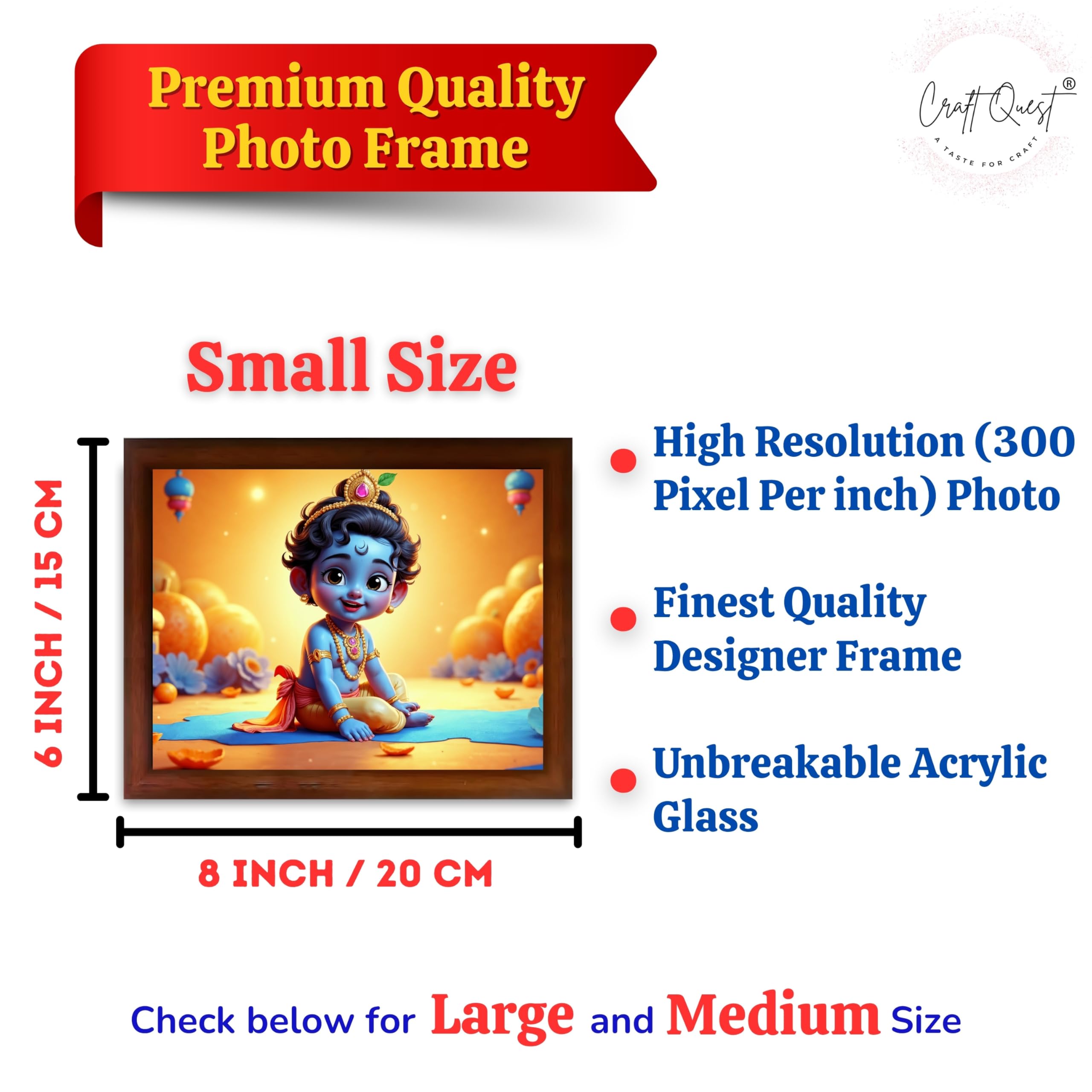 CRAFT QUEST Baby Krishna Photo Frame | Shri Bal Gopal Painting | Krishna Photo Frames for Walls, Home, Living Room and Home Décor