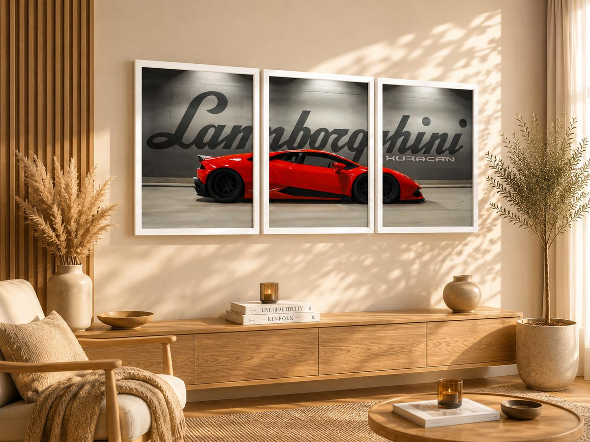 VENUXE ARTS Set Of 3 Big Sports Cars Framed Posters Gift Items for Boys Room Wall Decoration Bedroom Living Room Office Studio Décor | Car Poster Frame for Wall Décor
