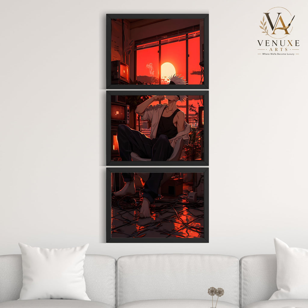VENUXE ARTS Set Of 3 Anime Characters Wall Framed |Anime Characters Framed Poster for Living Room Bedroom Gaming Room Studio Wall Decor