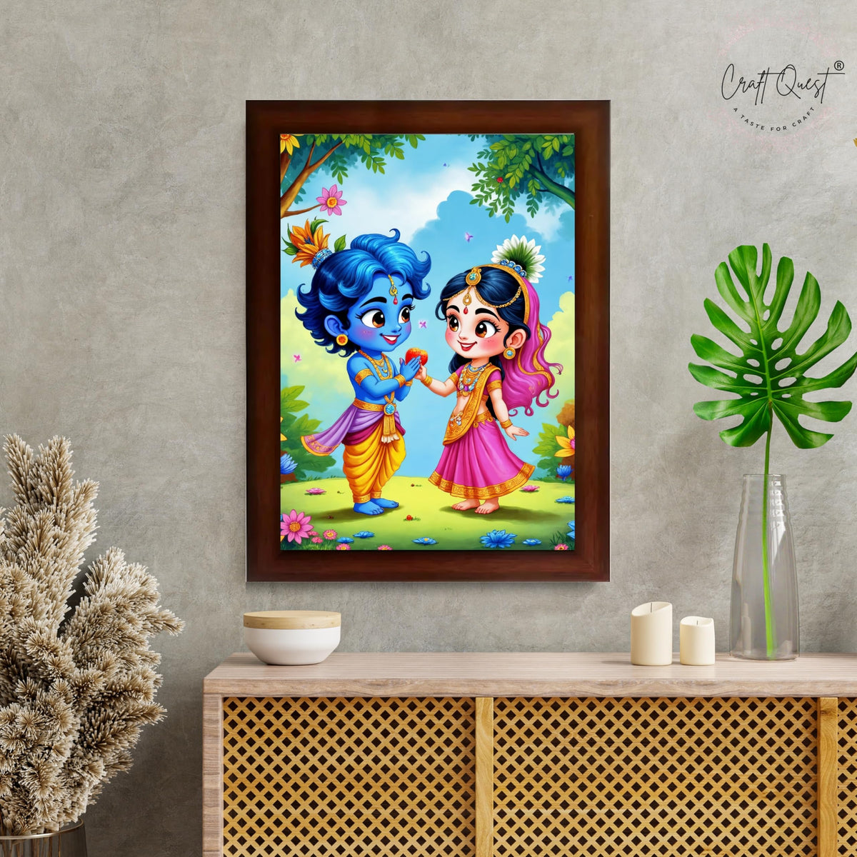 CRAFT QUEST Cute Bal Gopal HD Print | Bal Krishna Frame for Home Temple, Office Desk, Car Dashboard