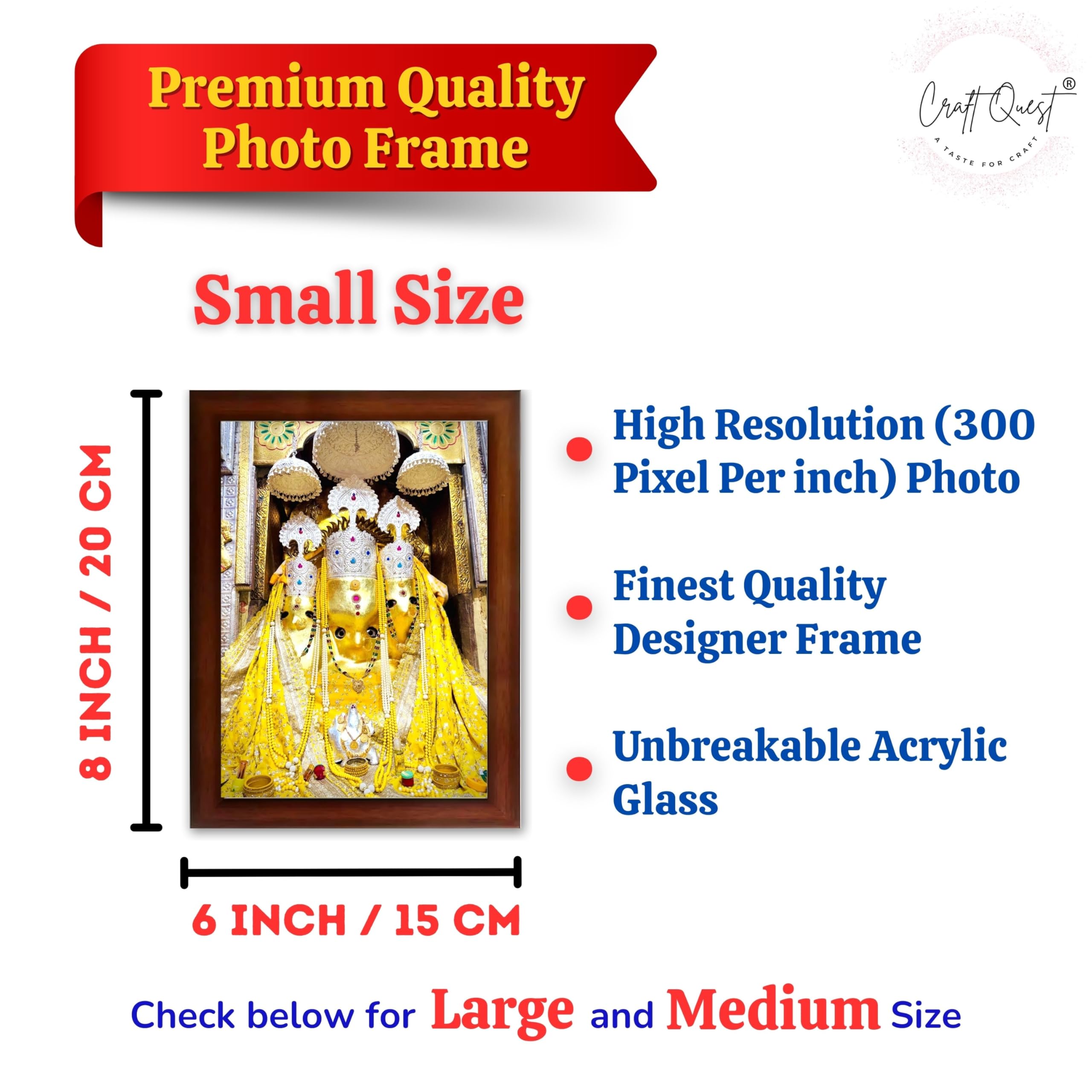 CRAFT QUEST Baglamuklhi maa/mata wodden Religious Photo Frame for Home, Office