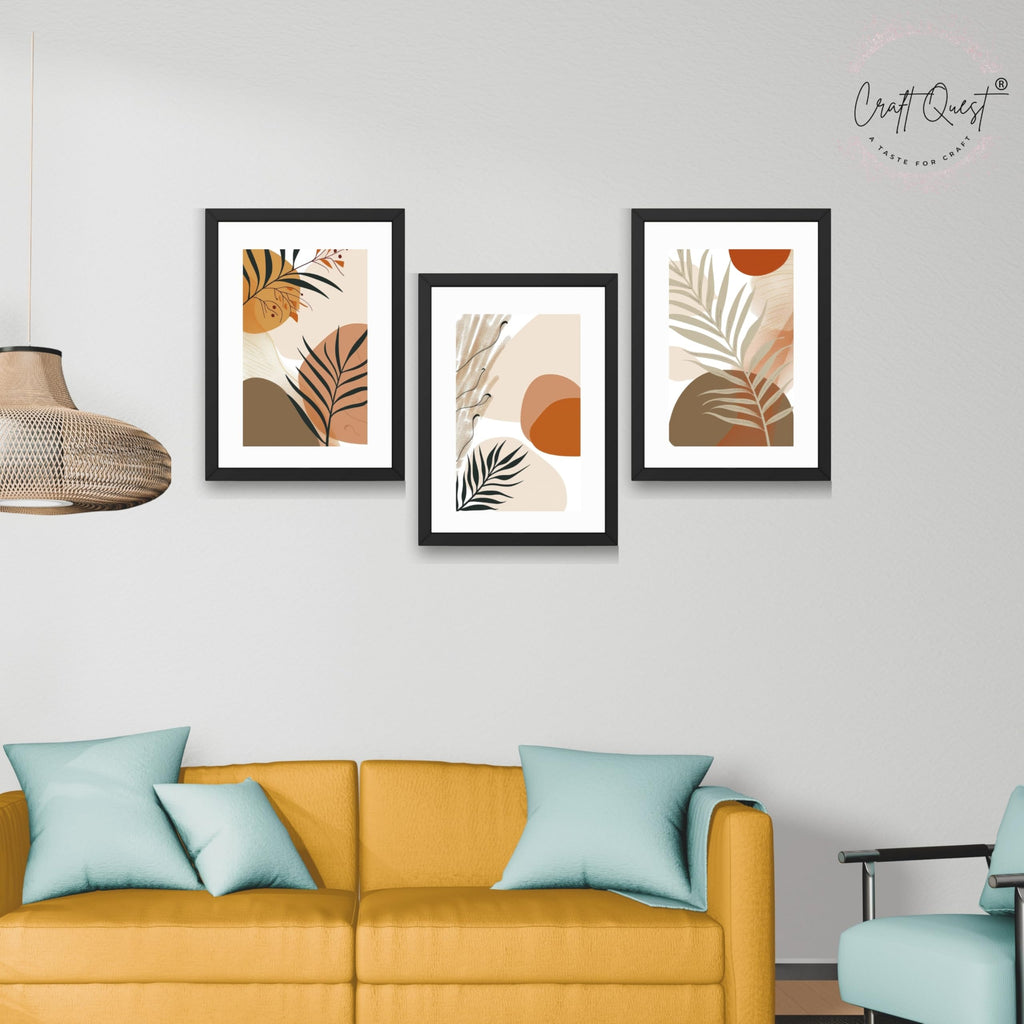 CRAFT QUEST Modern Abstract Featuring Stylized Plants | Set of 3 Frames for Home Decoration | Ideal for Living Room, Bedroom & Offices