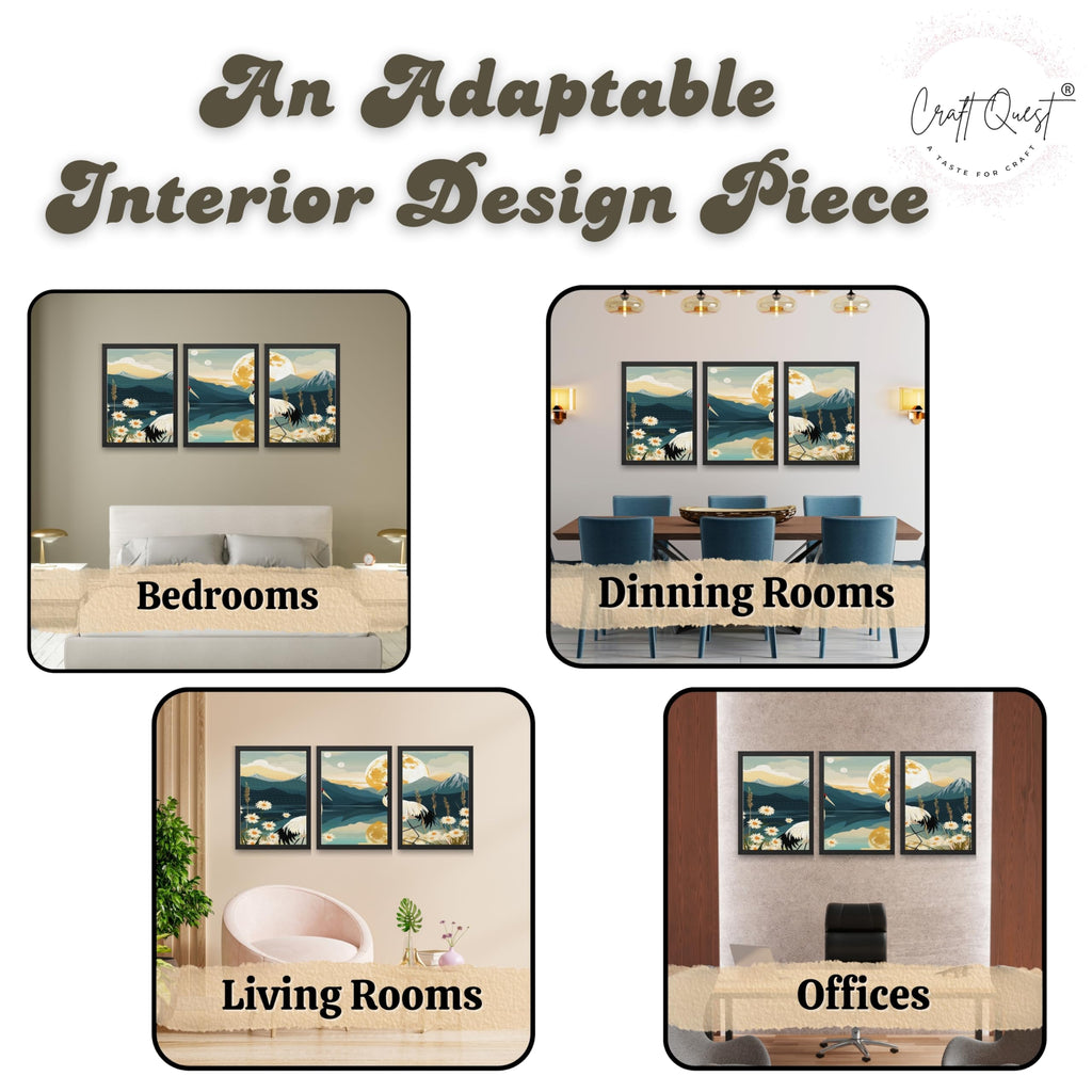 CRAFT QUEST Modern Of Lake & Mountains Wall Art | Set of 3 Frames for Home Decoration | Ideal for Living Room, Bedroom & Offices