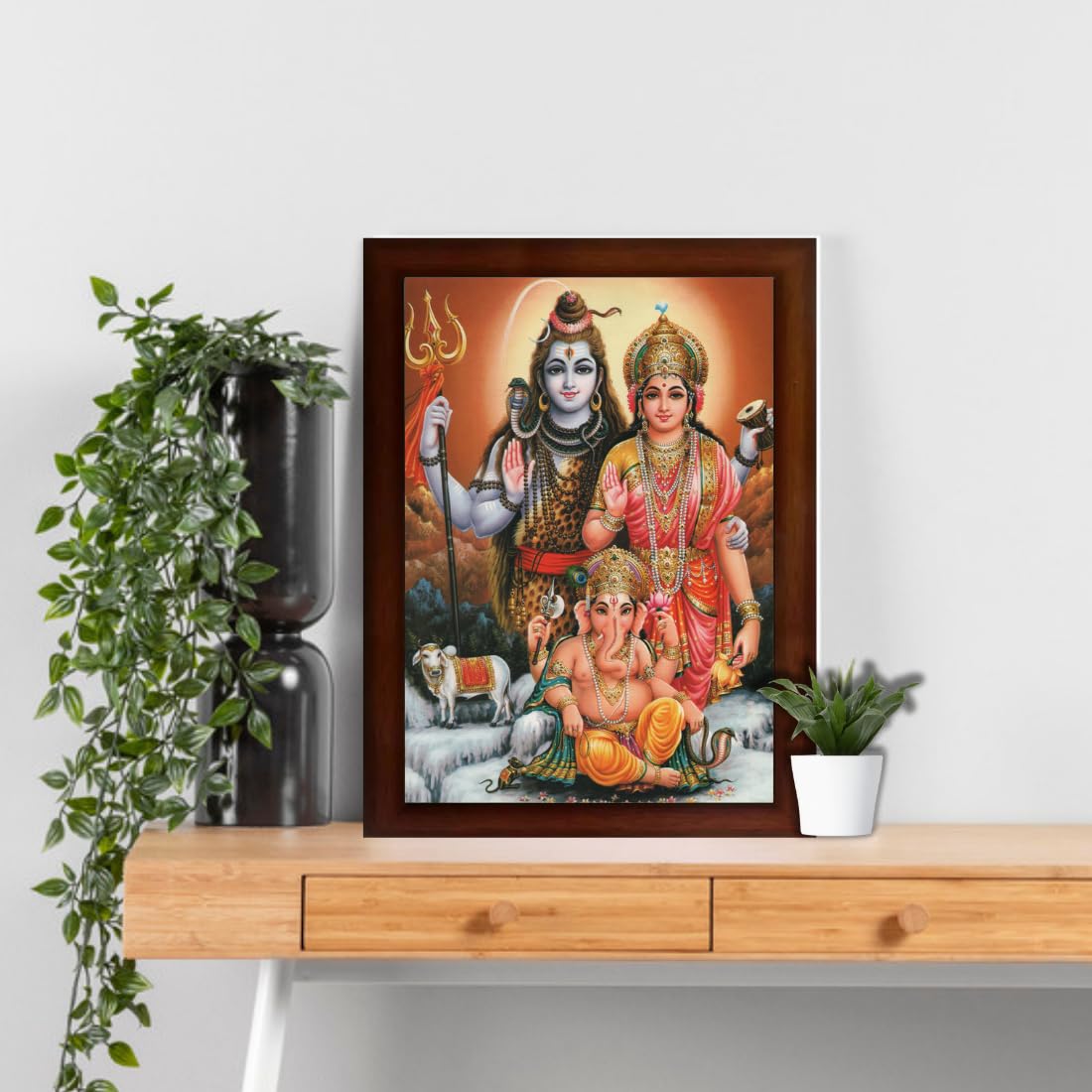 Craft Quest Shiv Parivar (Maa Parvati, Ganesh, Kartikey and Shiv Shankar) Religious Wood Photo Frame (Multicolour, 14 X 10 inch)