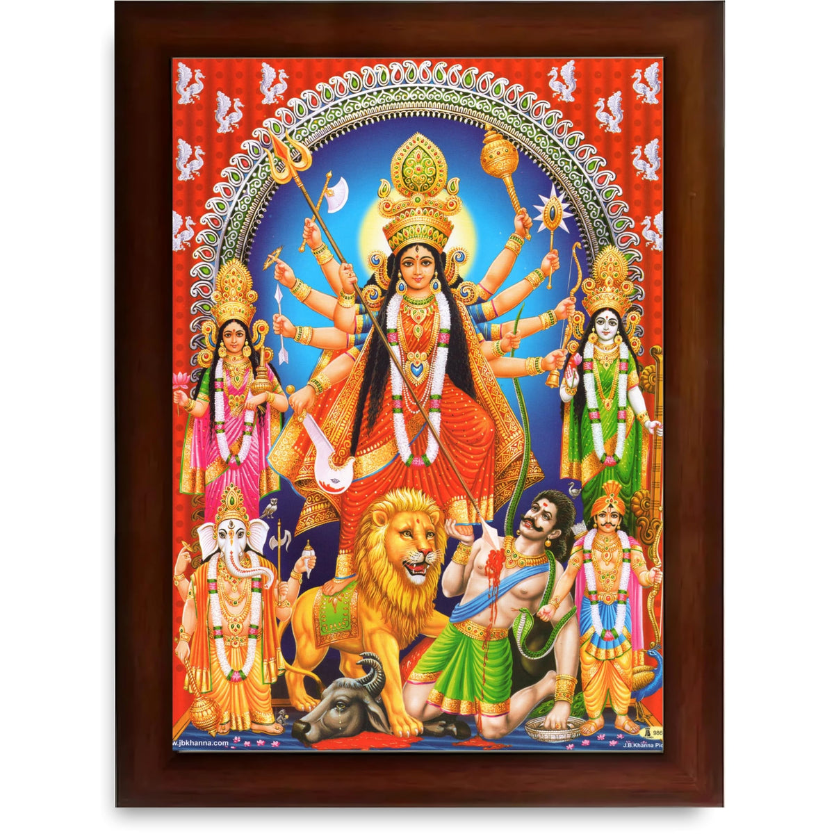 CRAFT QUEST Durga mata Mahishasura Mardini | Mahisasur Mardhini Durga Wall Painting Framed, Goddess Religious Photo Frame With Acrylic Glass