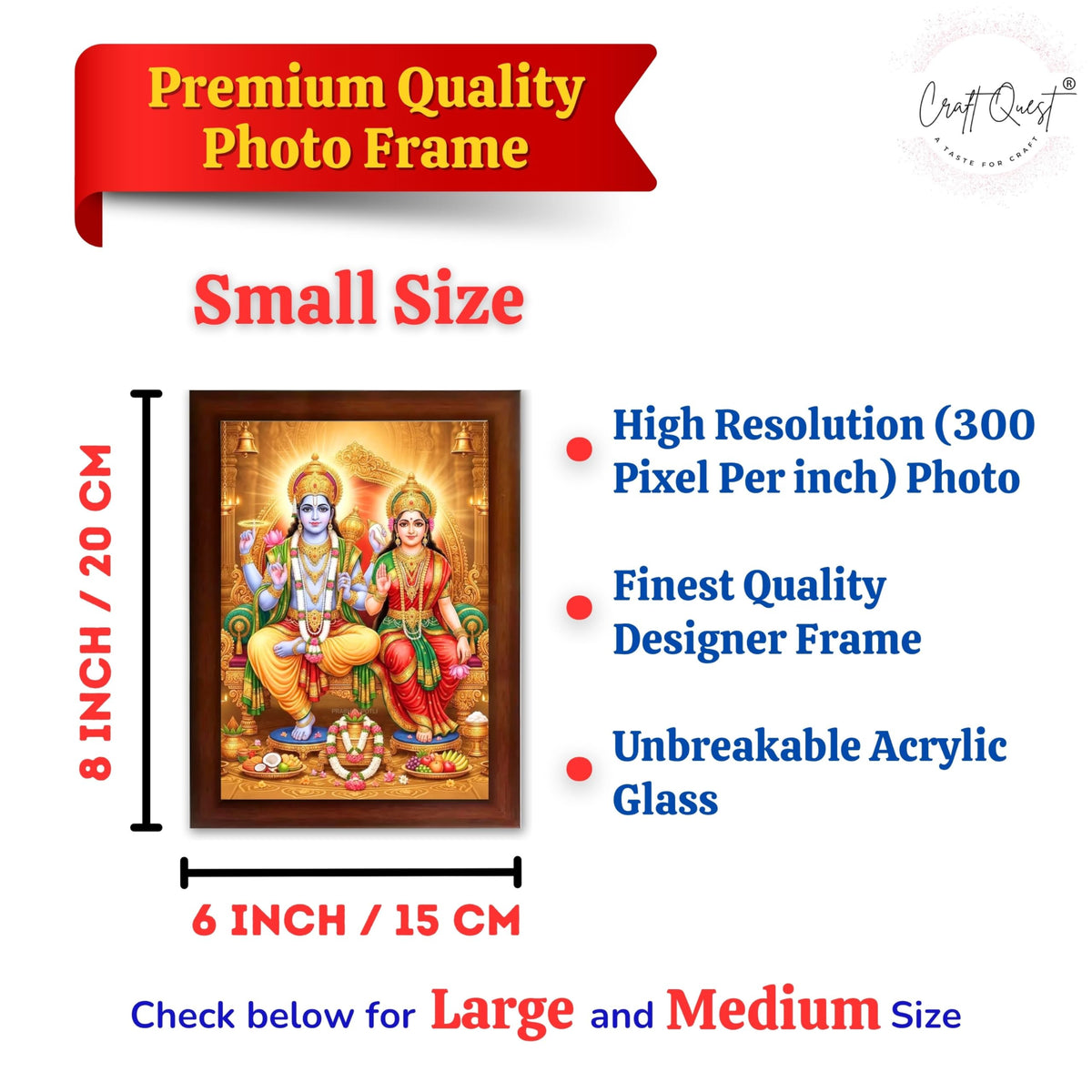 CRAFT QUEST Laxmi Vishnu Dev Lakshmi Devi Laxmi Narayan Ji Wall Painting Framed Home Decor, Religious Photo Frame