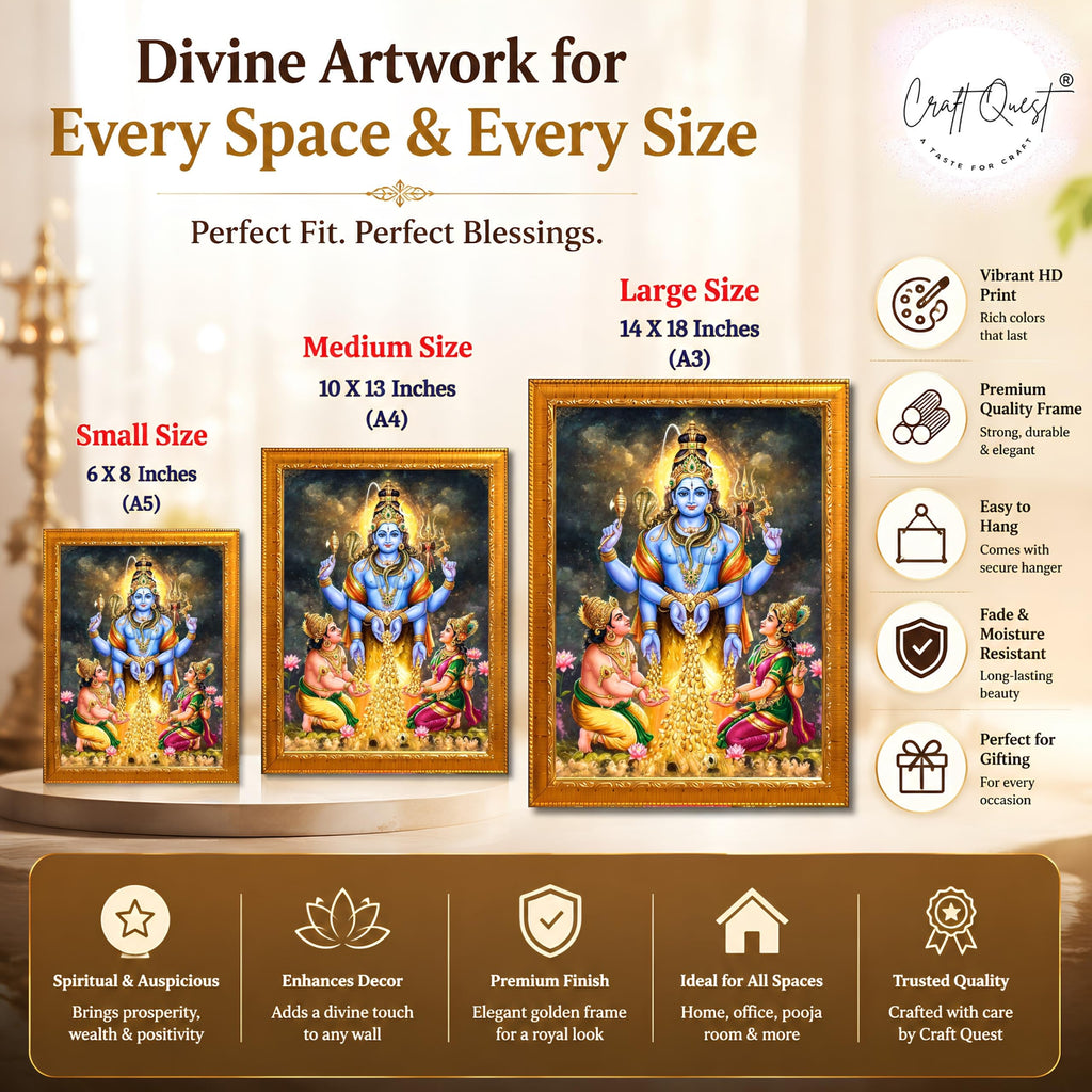 CRAFT QUEST Lord Swarnakarshana Bhairava Swamy With Lakshmi Devi and Kuber Bhagwan Religious Wall Photo Frame |Dhan Bhairav Frame for Home, Office, Temple & Gifting