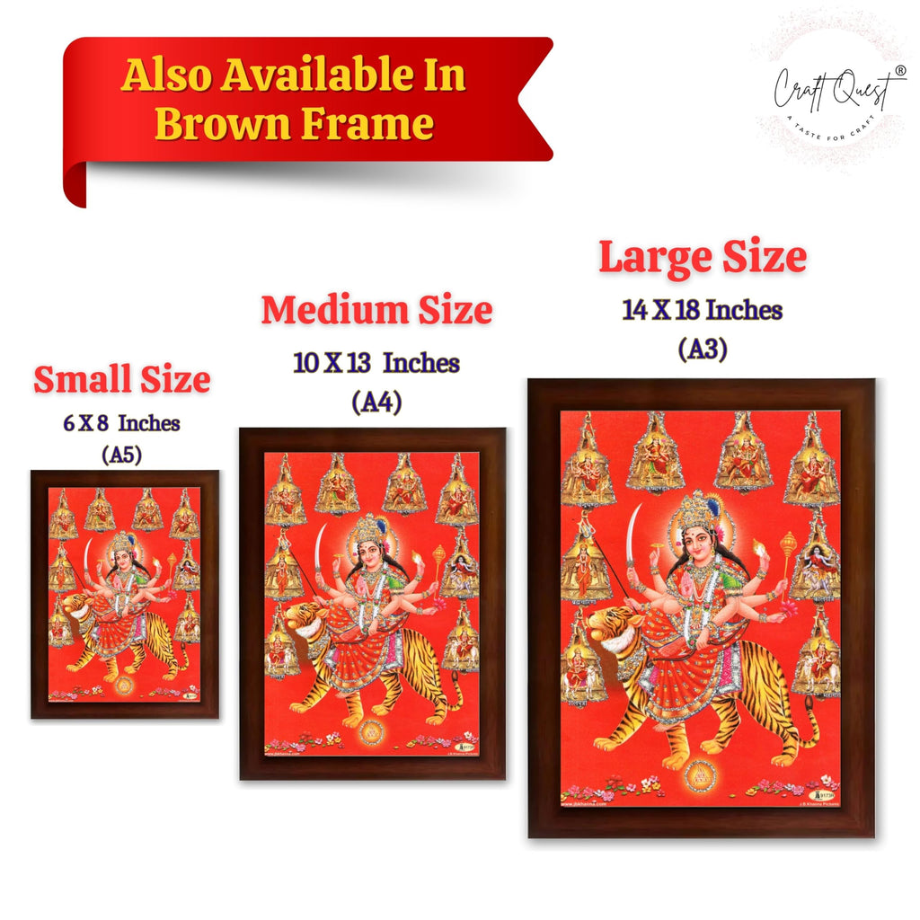 CRAFT QUEST Goddess Navdurga Durga Devi Wall Painting Framed Home and Pooja Décor Item