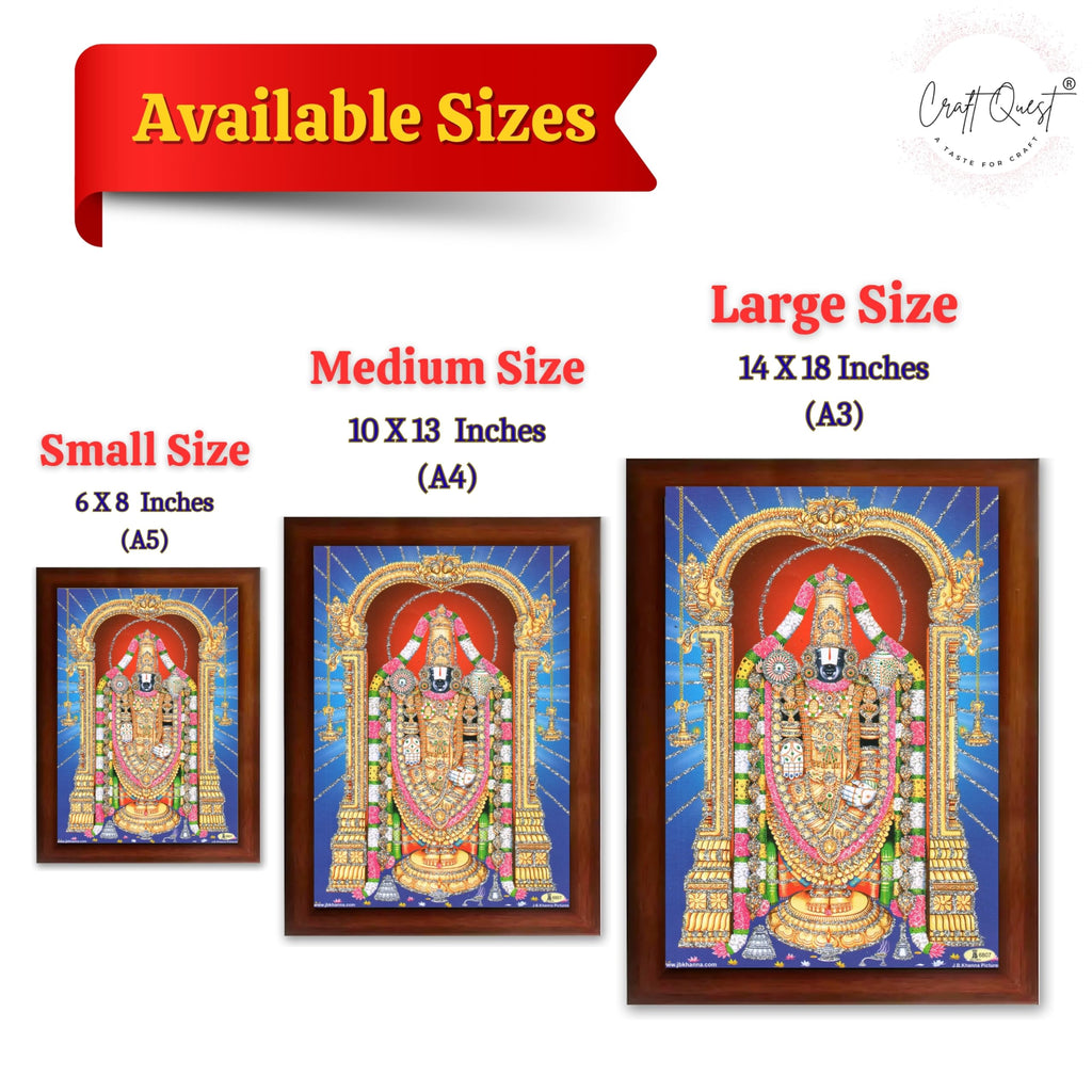 CRAFT QUEST Tirupati Balaji Lakshmi Venkateshwara venkateshwer Swamy Wall Painting Framed, Home, Temple, Pooja, Wall Décor Item