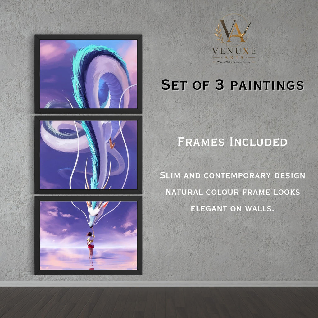 VENUXE ARTS Set Of 3 Anime Characters Wall Framed |Anime Characters Framed Poster for Living Room Bedroom Gaming Room Studio Wall Decor
