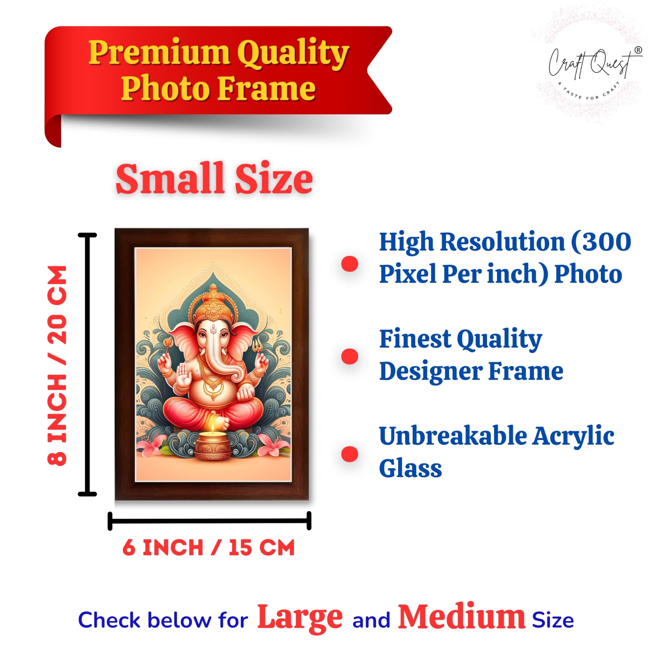 CRAFT QUEST Ganesh Ganpati Ganesha Art Framed Painting Ready to Hang and Wall Decor