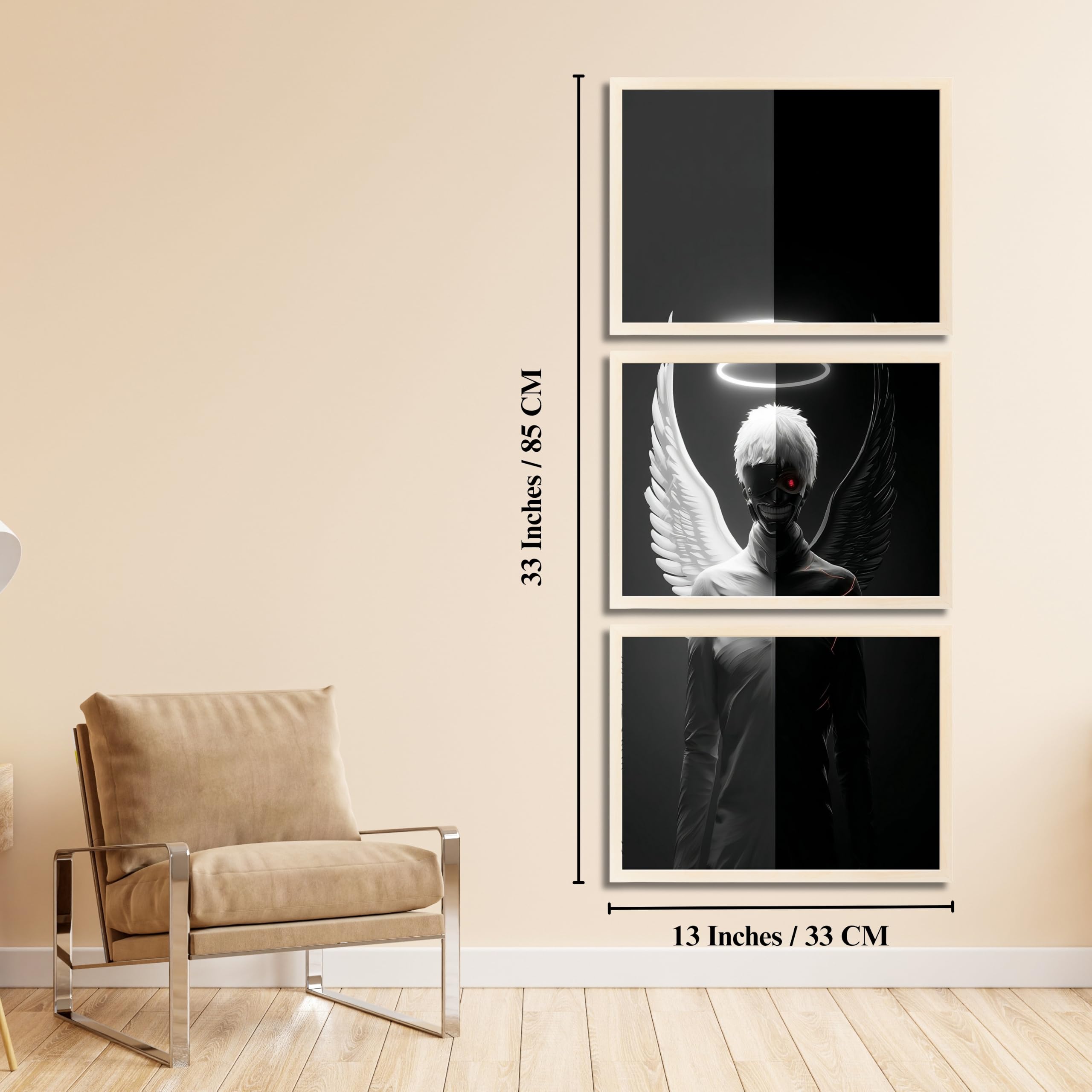 VENUXE ARTS Set Of 3 Anime Characters Wall Framed |Anime Characters Framed Poster for Living Room Bedroom Gaming Room Studio Wall Decor