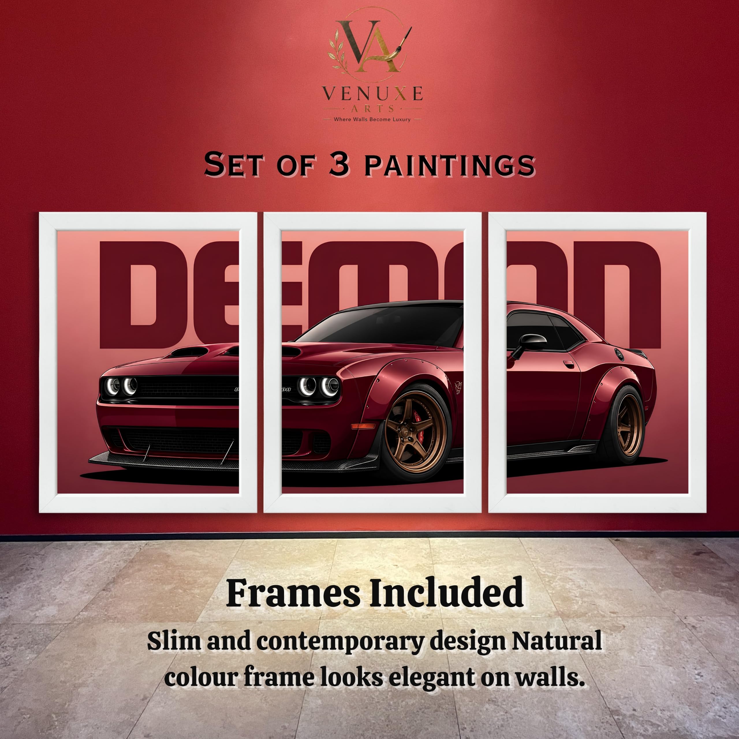 VENUXE ARTS Set Of 3 Big Sports Cars Framed Posters Gift Items for Boys Room Wall Decoration Bedroom Living Room Office Studio Décor | Car Poster Frame for Wall Décor