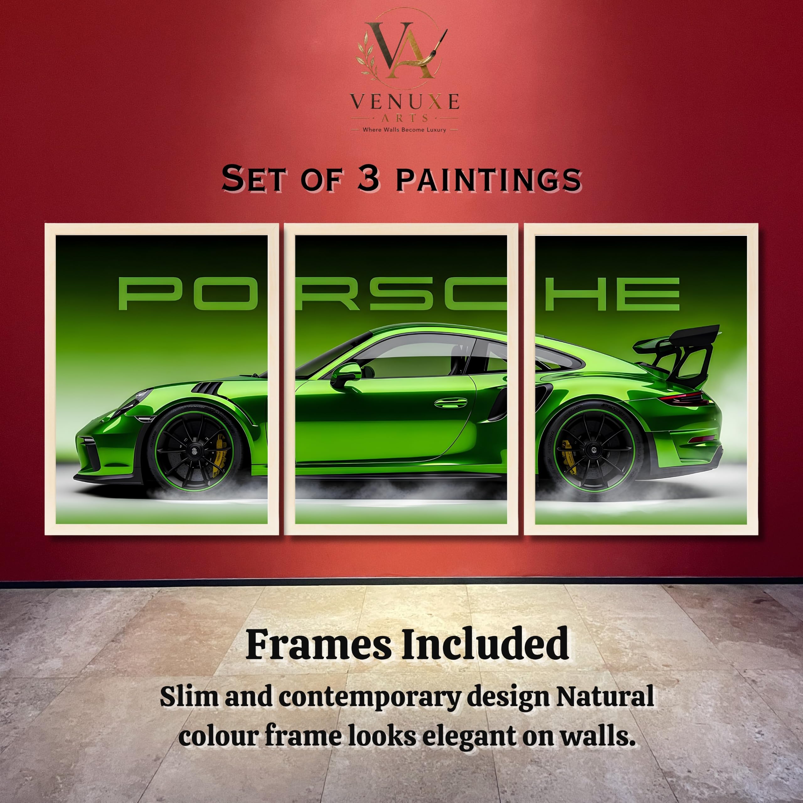 VENUXE ARTS Set Of 3 Big Sports Cars Framed Posters Gift Items for Boys Room Wall Decoration Bedroom, Living Room, Office, Studio Décor | Car Poster Frame for Wall Décor