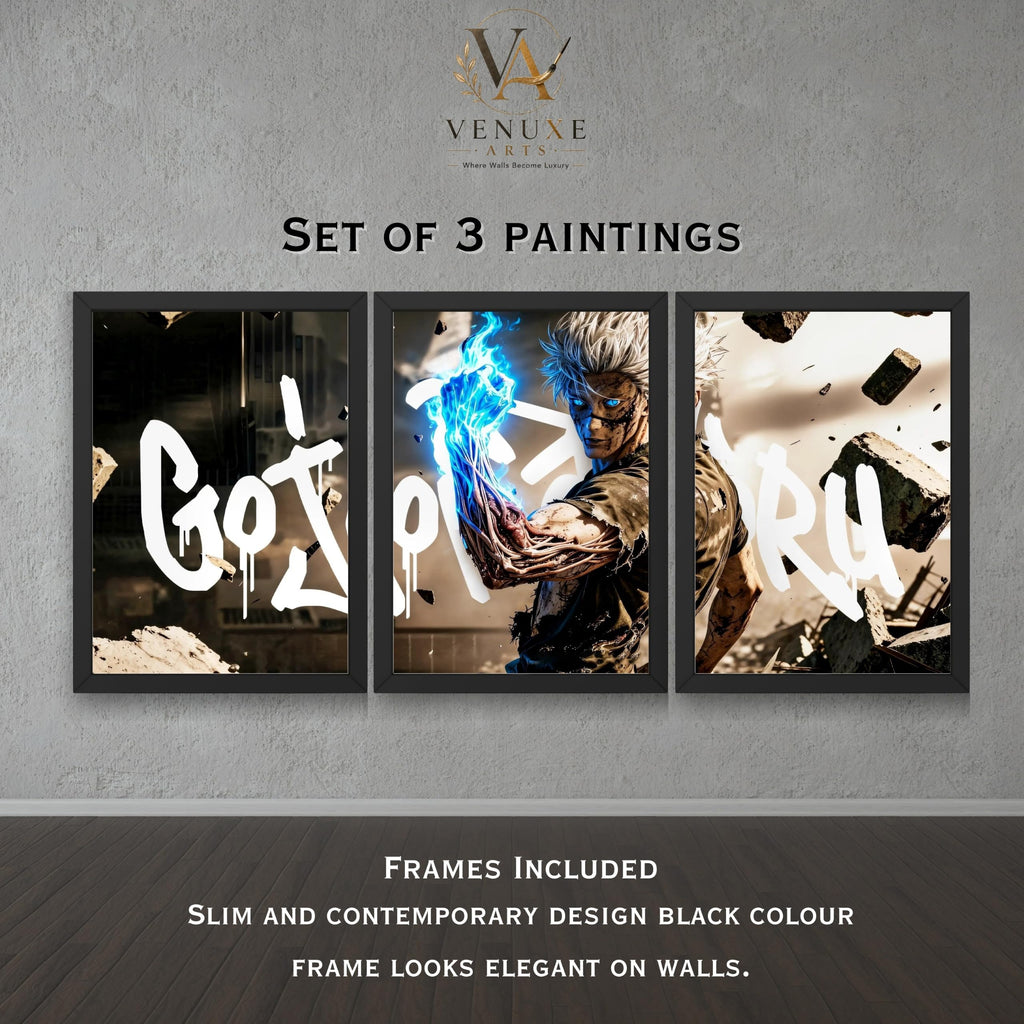 VENUXE ARTS Set Of 3 Anime Characters Wall Framed |Anime Characters Framed Poster for Living Room Bedroom Gaming Room Studio Wall Decor