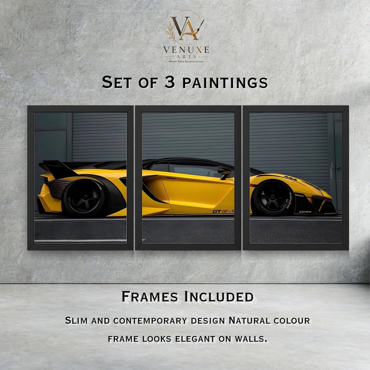 VENUXE ARTS Set Of 3 Big Sports Cars Framed Posters Gift Items for Boys Room Wall Decoration Bedroom Living Room Office Studio Décor | Car Poster Frame for Wall Décor