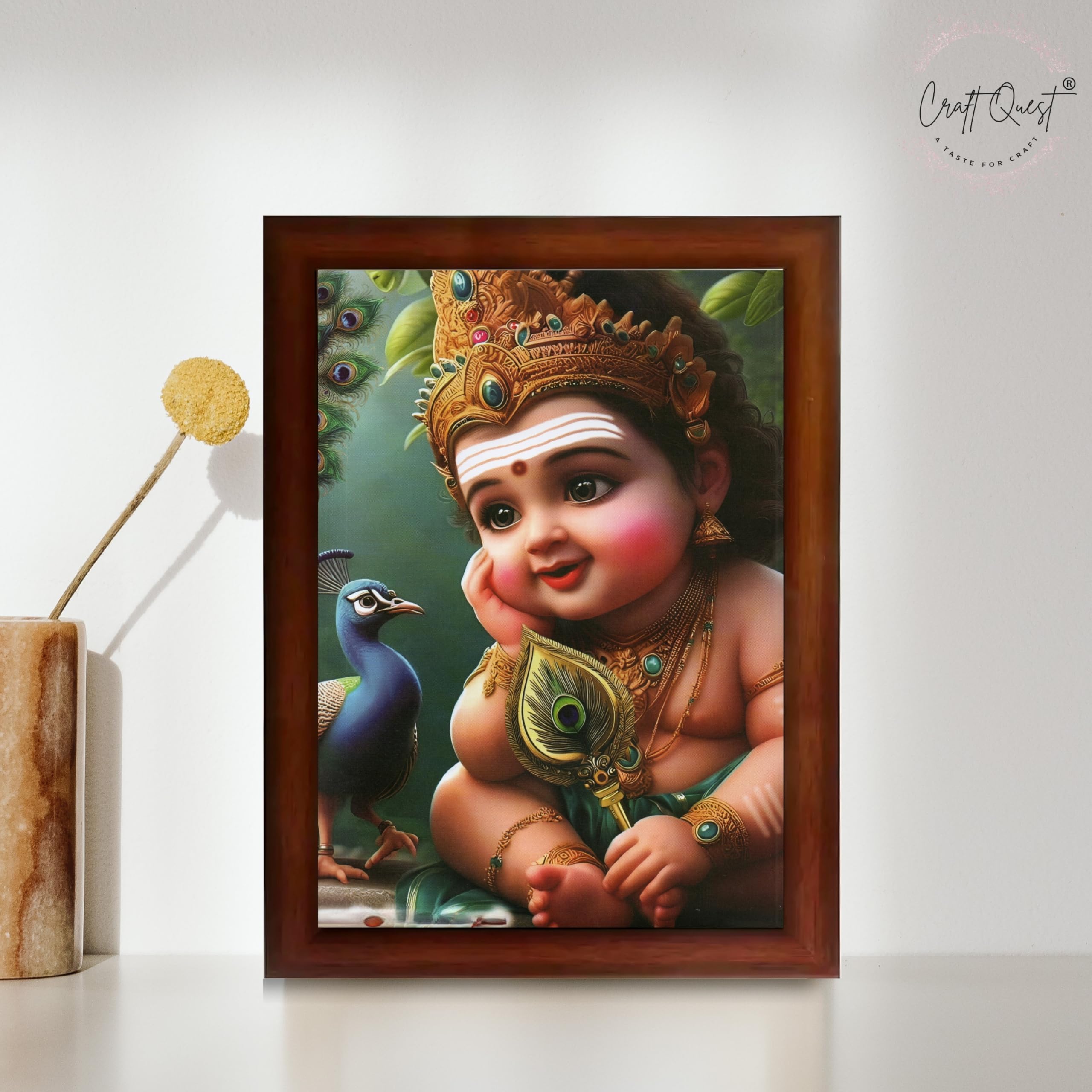 CRAFT QUEST Lord Murugan Photo Frame for Pooja Room - Kartikeya, Subramanya Swamy, Balamurugan Wall Decor | Religious Hindu God Picture Frame for Home, Office, Temple & Gifting