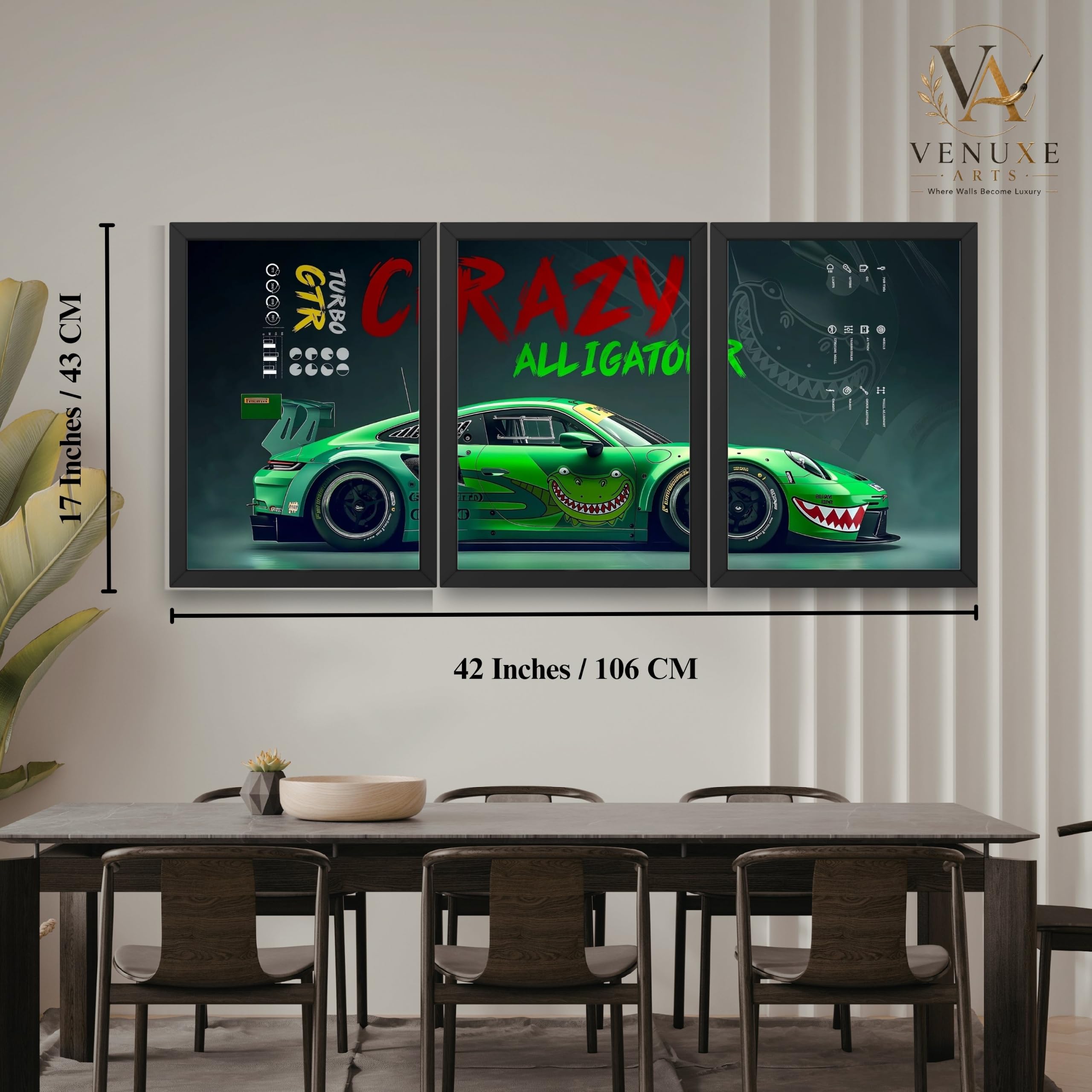 VENUXE ARTS Set Of 3 Big Sports Cars Framed Posters Gift Items for Boys Room Wall Decoration Bedroom Living Room Office Studio Décor | Car Poster Frame for Wall Décor