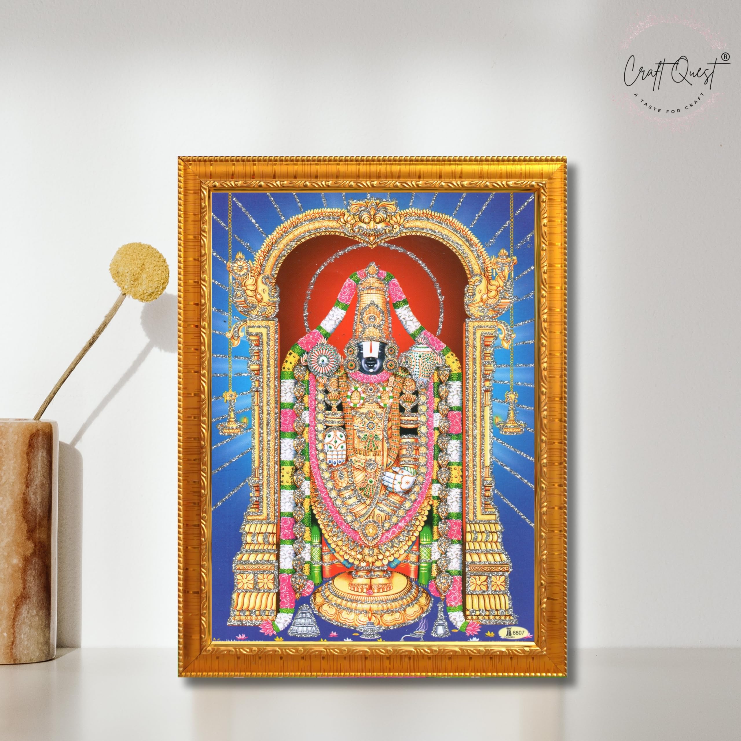 CRAFT QUEST Tirupati Balaji Lakshmi Venkateshwara venkateshwer Swamy Wall Painting Framed, Home, Temple, Pooja, Wall Décor Item